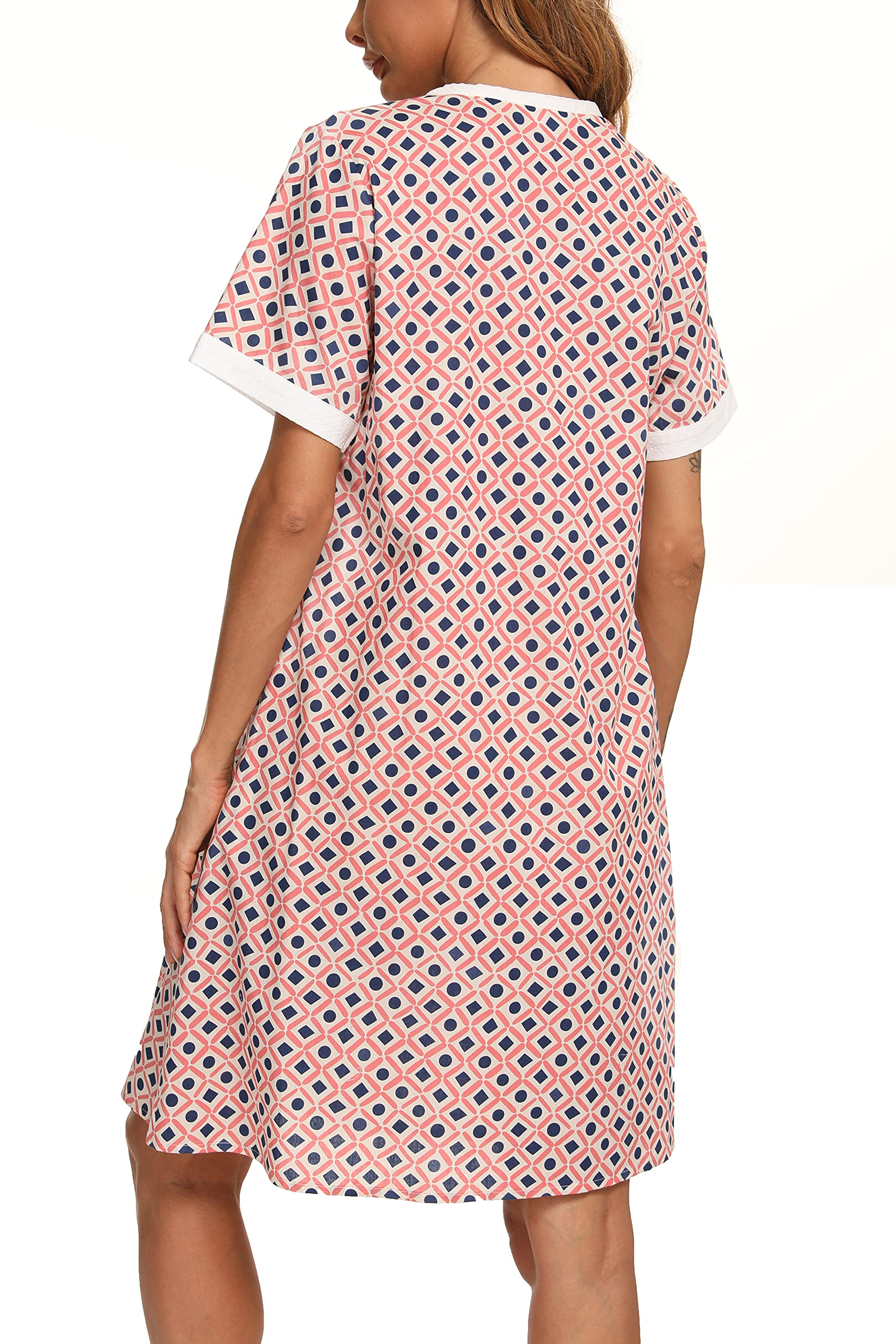 YOZLY Women's Short Sleeve House Dress - Casual Loungewear Robe with Pockets | Perfect for Home, Morning Coffee & Relaxing Evenings