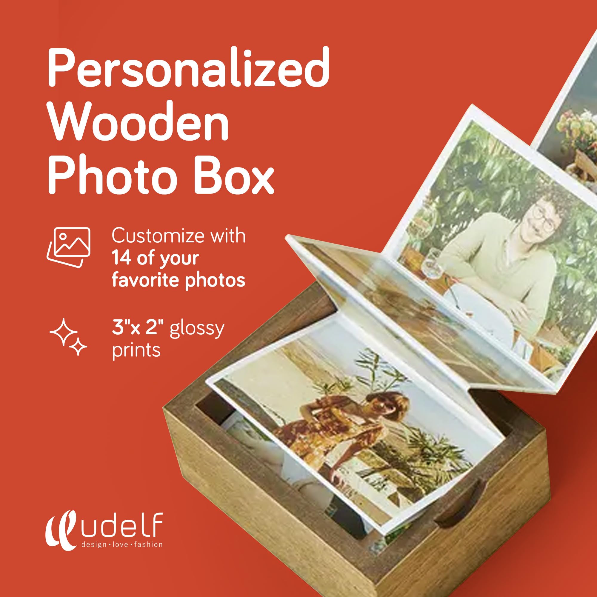 Personalized Wooden Photo Box with Initials - Handmade Custom Picture Keepsake Box for Wedding, Anniversary & Romantic Gifts - 3