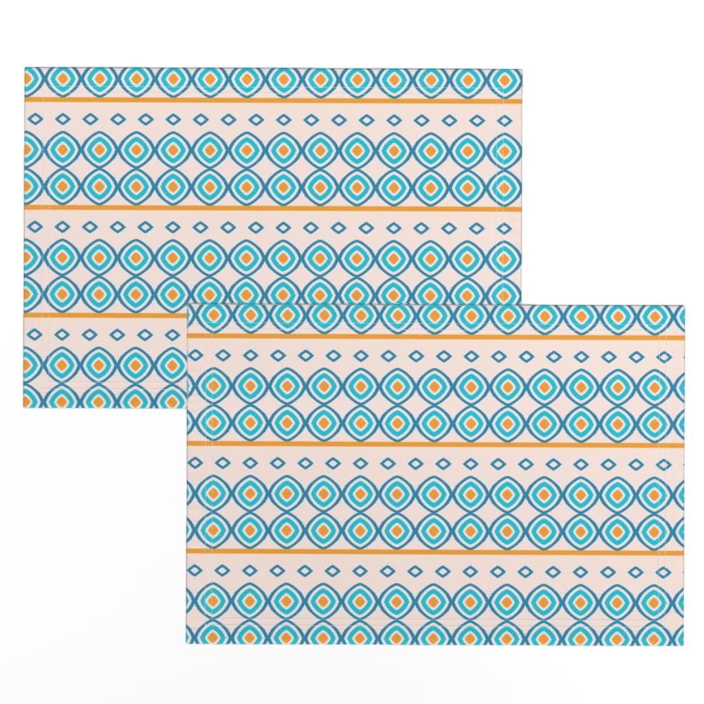 Spoonflower Linen Cotton Canvas Placemats Set of 2 - Blue Abstract Eyes Geometric Circles Print Table Mats for Dining Room Decor, Kitchen Table Setting, and Home Entertaining