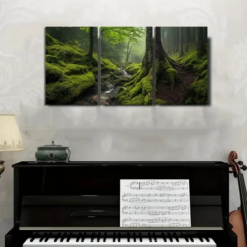 Enchanted Woodland Wall Art Set - 3 Piece Framed Canvas Prints (40x60cm) with Misty Stream Scene | High Quality Australian Made Home Decor | Perfect for Living Room, Bedroom & Office Decorations