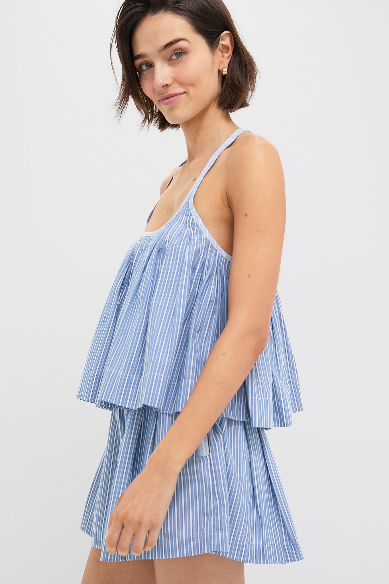 Blue Helmi Striped Shirting Tank Top for Women - Casual Summer Sleeveless Blouse - Perfect for Beach, Vacation & Everyday Wear