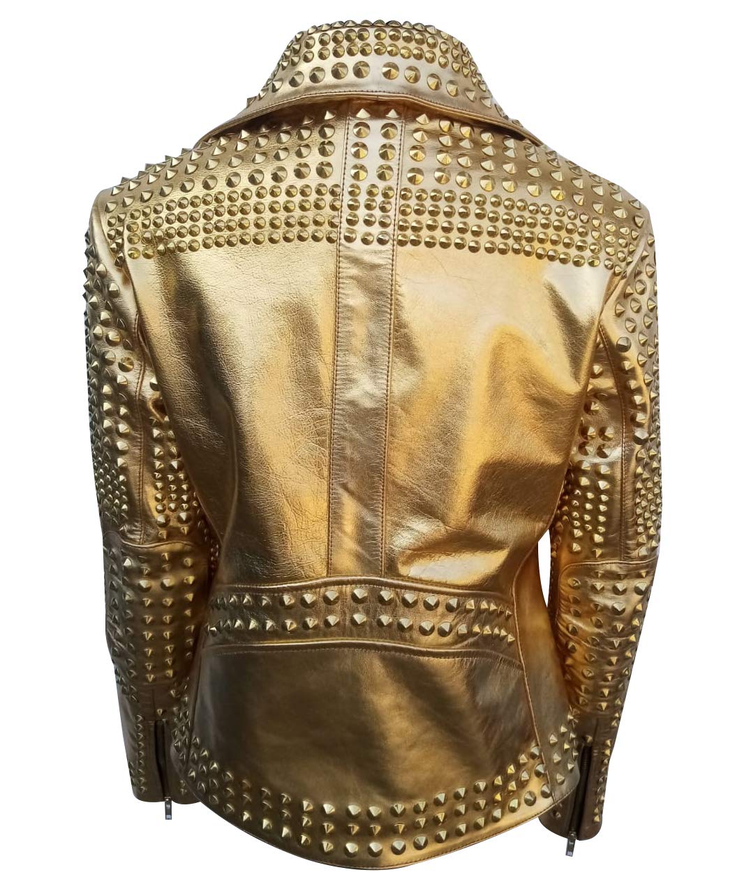 LP-FACON Women's Studded Rock Punk Spikes Motorcycle Jacket - Metallic Brando Biker Leather Jacket for Women | Perfect for Motorcycle Riding, Concerts & Punk Fashion Outfits