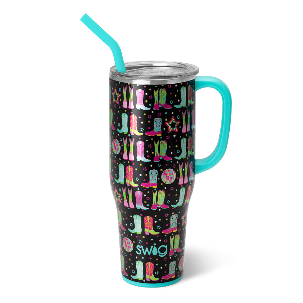 Disco Cowgirl Mega Mug 40oz - Large Insulated Tumbler with Handle & Lid for Hot/Cold Drinks - Perfect for Country Music Concerts, Rodeos & Western Themed Parties