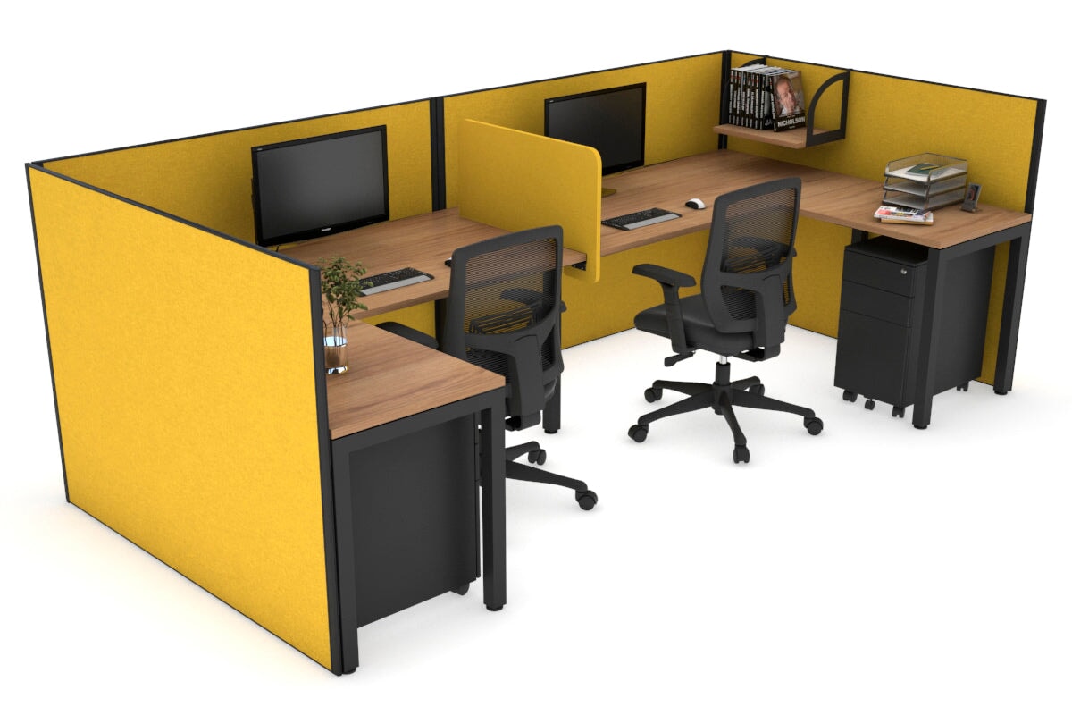 Quadro Square Legs 2-Person Corner Workstation - U-Shaped Office Desk with Black Frame [1400L x 1800W with Cable Management] - Perfect for Home Office, Shared Workspaces & Collaborative Environments