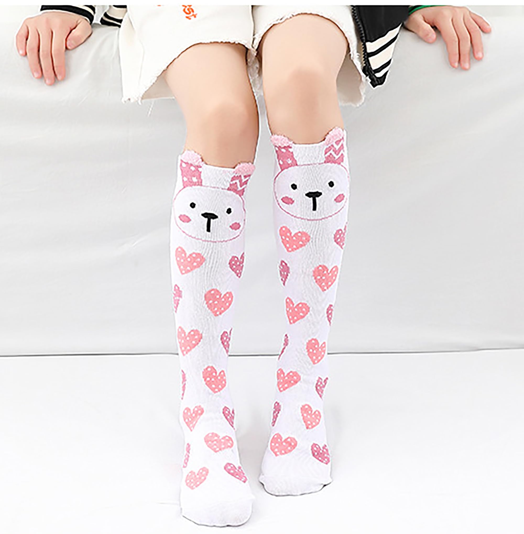 Bestjybt Girls' Knee-High Animal Socks - 4 Pairs Cozy Fun Cute Dog Cat Rabbit Fox Pattern Socks for Kids, Perfect Holiday Gift & Birthday Present - Great for Christmas, School, Sleepovers & Winter Outfits