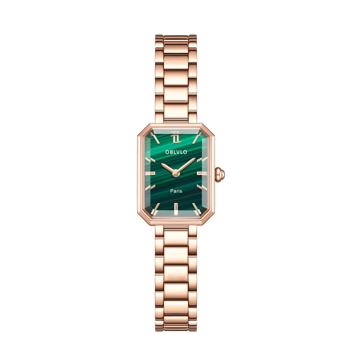 Luxury OBLVLO Green Quartz Watch for Women - Rectangle Malachite Dial, Stainless Steel Band, Waterproof, Romantic & Elegant Design | Perfect for Business, Party, Wedding & Everyday Wear