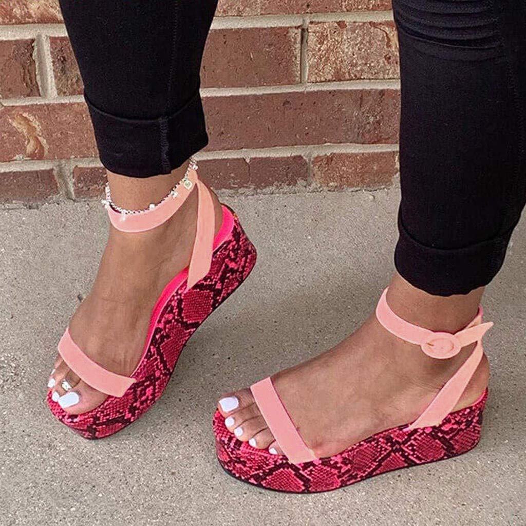 Women's Wide Width Wedge Sandals with Ankle Buckle - 2023 Fashion Summer Beach Sandals, Open Toe Espadrille Platform Shoes for Walking, Vacation & Outdoor Activities