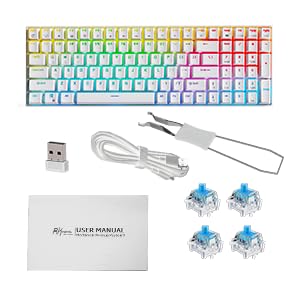 RK ROYAL KLUDGE RK100 Wireless Mechanical Keyboard - 2.4Ghz/Bluetooth/Wired, 100 Keys Full Size RGB Backlit Gaming Keyboard with Hot Swappable Blue Switch (White) | Perfect for Office Work, Gaming, and Programming