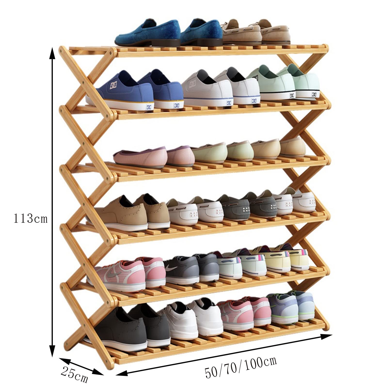5-Tier Bamboo Shoe Rack & Storage Organizer - Foldable Space-Saving Entryway Shelf for Shoes, Luggage, Towels | Perfect for Hallway, Bathroom, Living Room & Bedroom Organization
