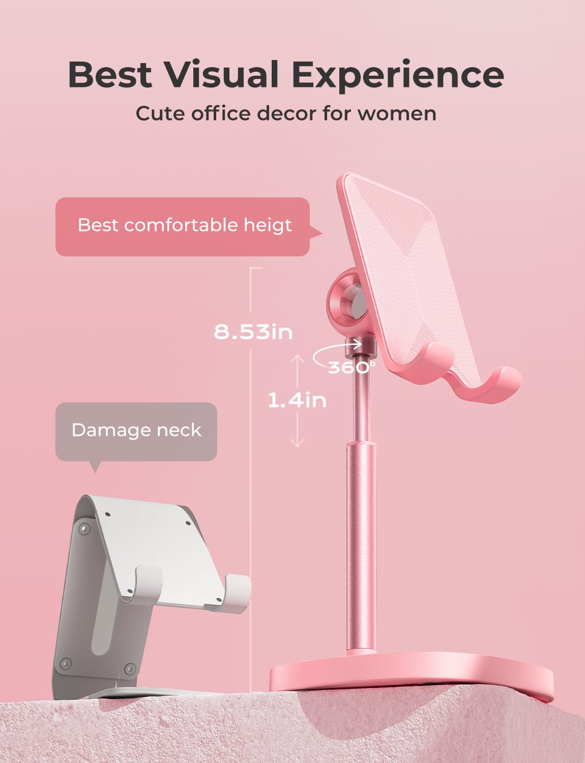 **LISEN Pink Kitchen & Desk Accessories Set - Kawaii Vanity Decor for Women, Adjustable Height Angle Office Supplies - Perfect for Home, Office & Gift Giving**
