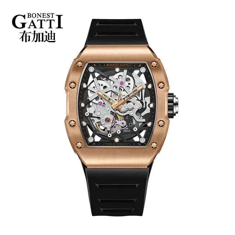 BONEST GATTI Phantom Series Skeleton Men's Watch - Luxury Automatic Mechanical Waterproof Wristwatch for Men | Perfect for Business, Formal Events & Everyday Wear