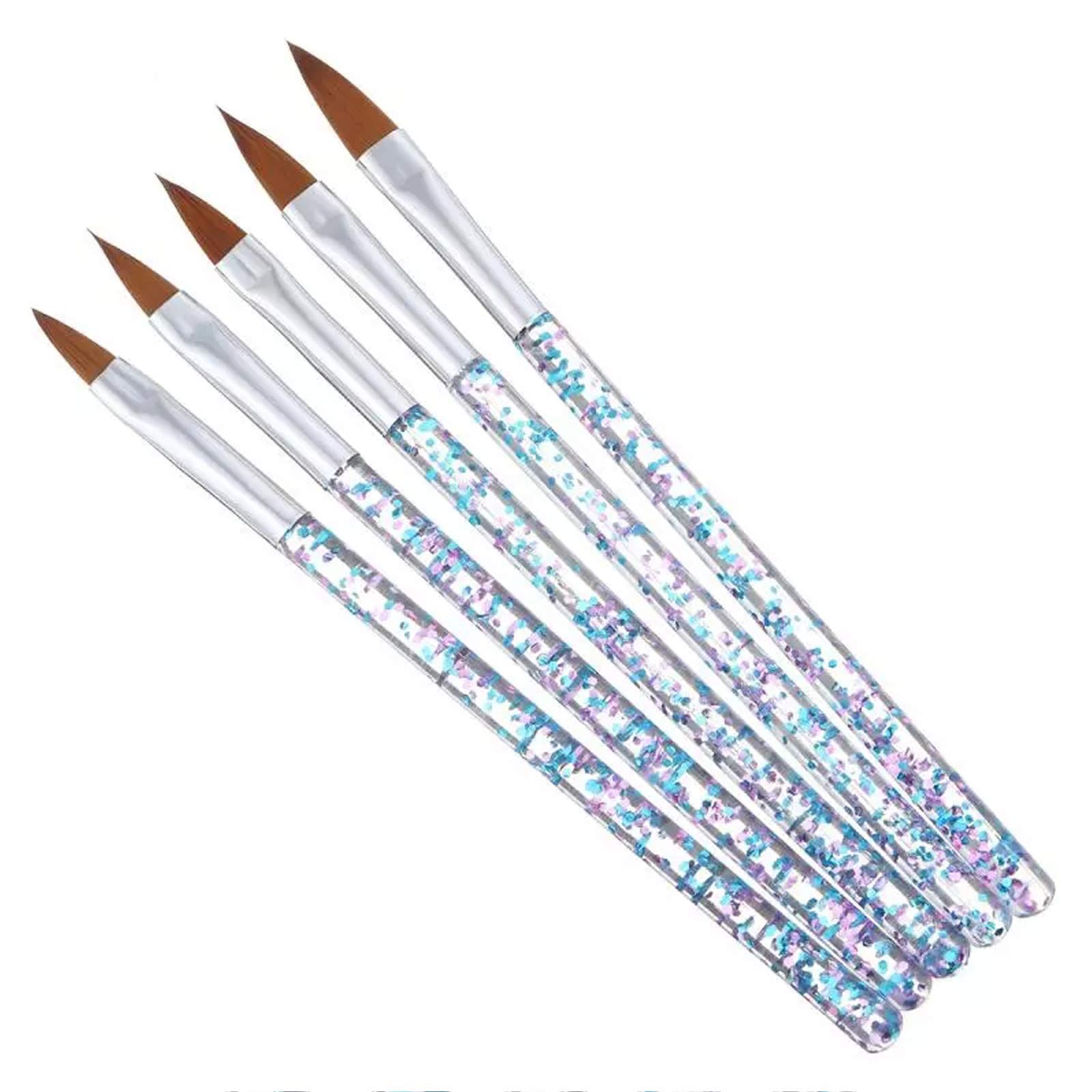 Professional 5-Piece Nail Art Brush Set - Crystal Handle Acrylic UV Gel Liner, Stripe & Flower Painting Carving Drawing Pens for Salon & DIY Manicure - Perfect for Nail Design, Ombre, French Tips & 3D Art