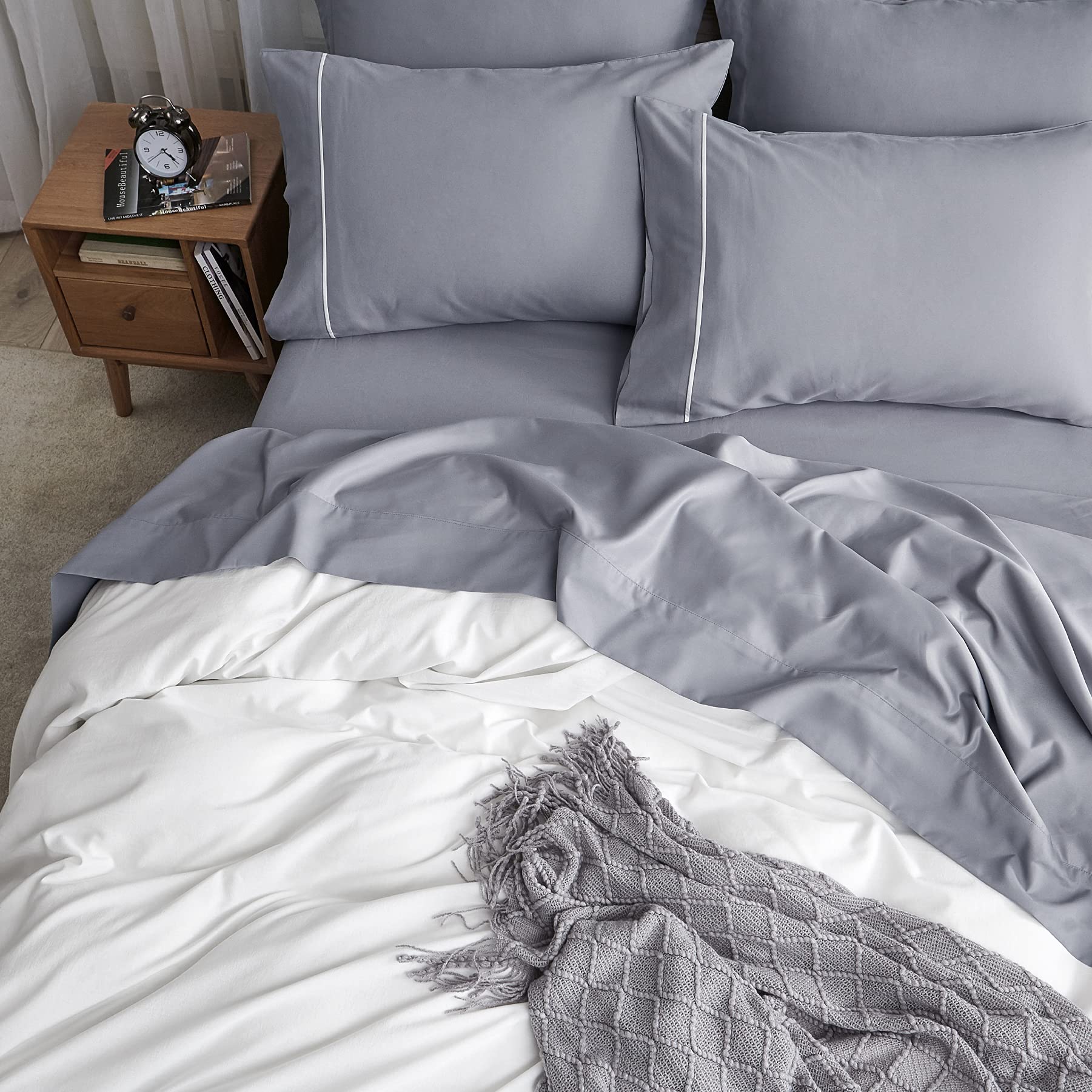 Bedsure Satin Sheet Set - Full Size Grey Satin Bed Sheets for Hair & Skin Care, Soft & Smooth Luxury Bedding, Perfect Gift for Women - Ideal for Home, Hotel, and Spa Use