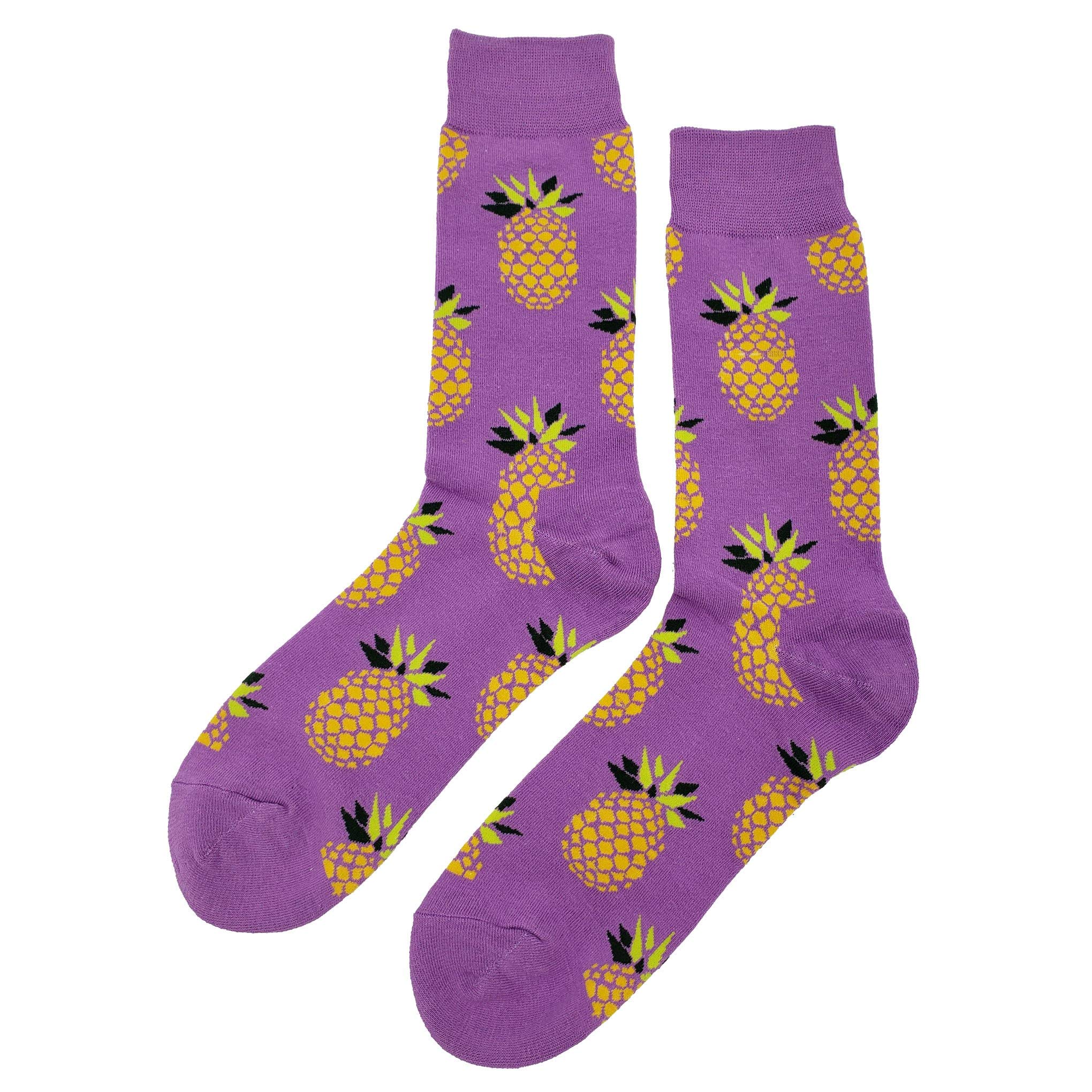 Funky Purple Pineapple Dress Socks for Men - Colorful Novelty Cotton Crew Socks (Size 8-12) - Crazy Fun Design Casual Socks - Perfect Gift for Him | Great for Parties, Gifts & Everyday Wear