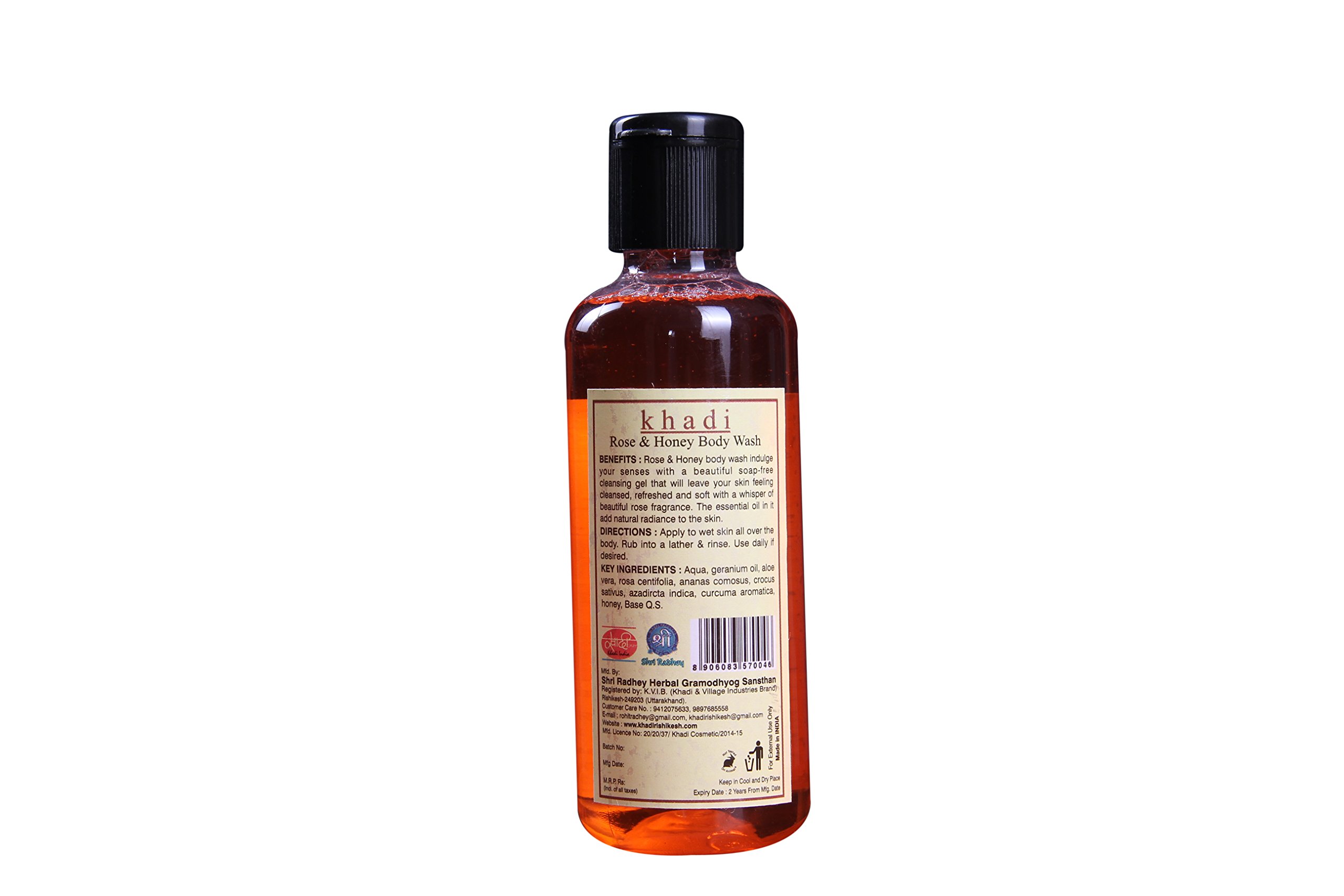 KHADI RISHIKESH Rose Honey Cleanser - Natural Face & Body Wash with Aloe Vera for Radiant Skin | SLS-Free 210ml