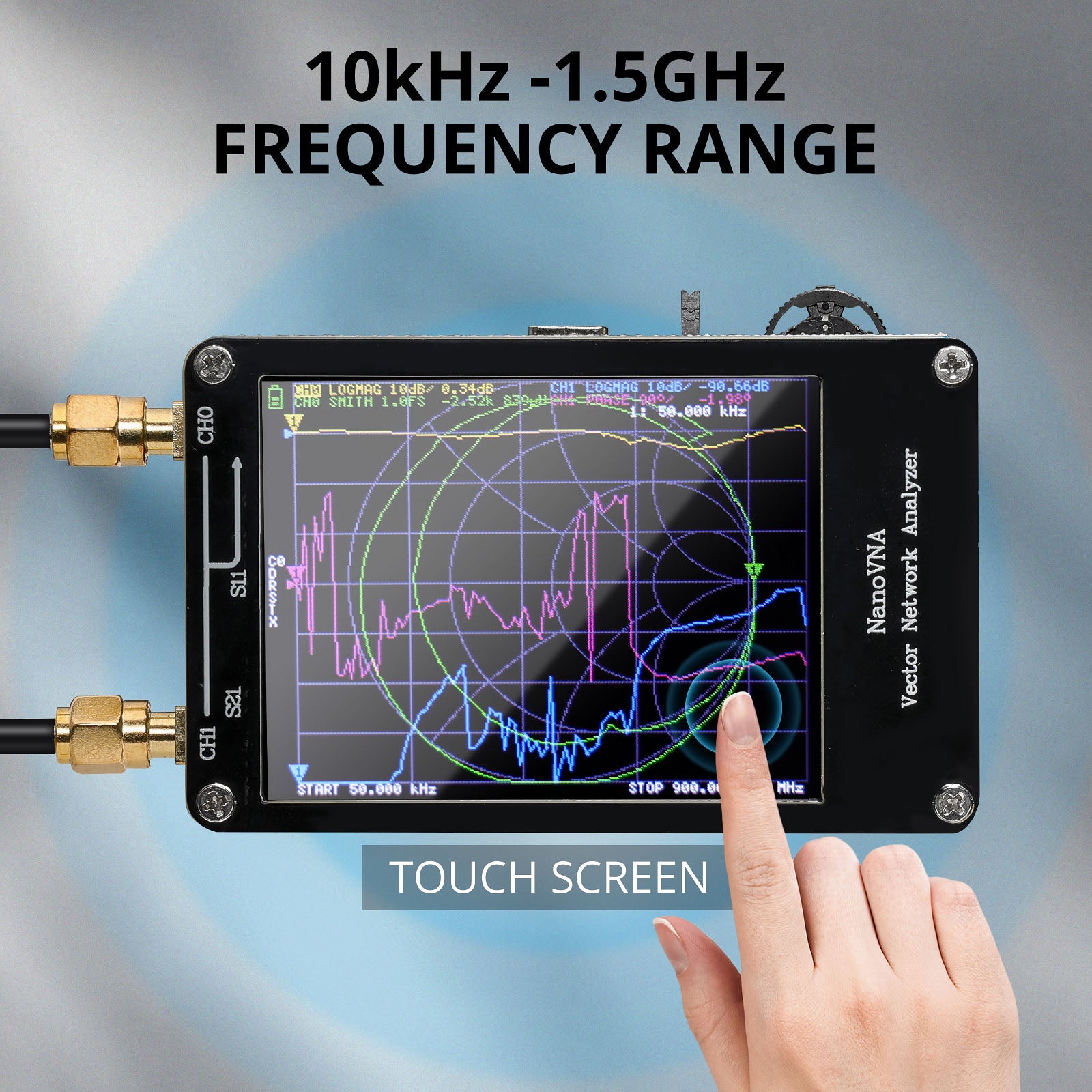 NanoVNA-H Vector Network Analyzer 10kHz-1.5GHz | Upgraded V3.6 Version | 650mAh Rechargeable Battery | USB-C Fast Charging | PC Software Support | for RF Antenna Testing, Ham Radio, Electronics DIY Projects