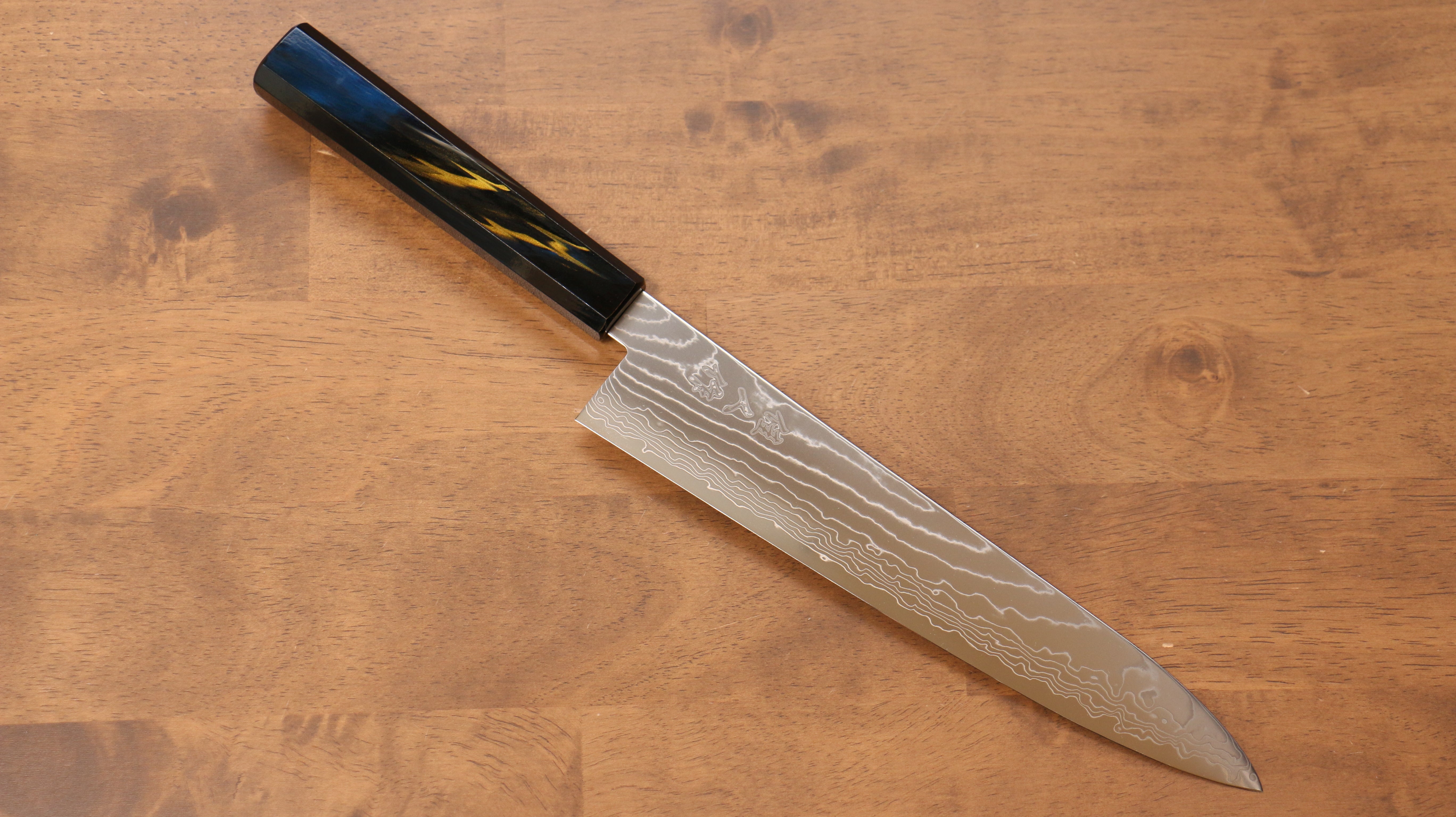 Premium Kajin Cobalt Special Steel Damascus Gyuto Chef Knife 240mm - Japanese Kitchen Knife with Lacquered Handle for Professional Chefs & Home Cooking - Perfect for Slicing, Dicing & Precision Cutting