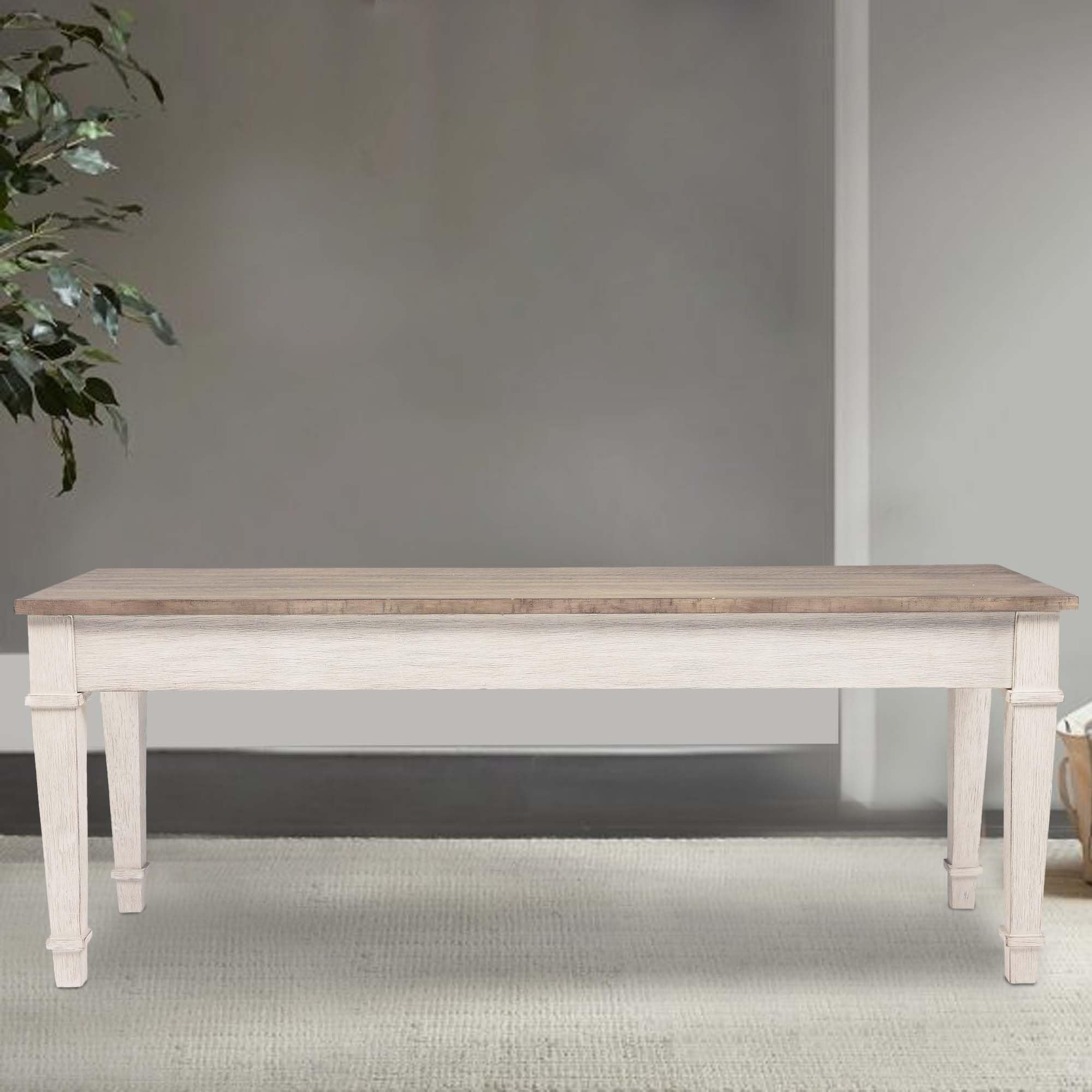 Benjara Rectangular Wooden Storage Bench with Under Seat Compartment - Antique Brown & White Finish - Perfect for Entryway, Bedroom, or Living Room Organization