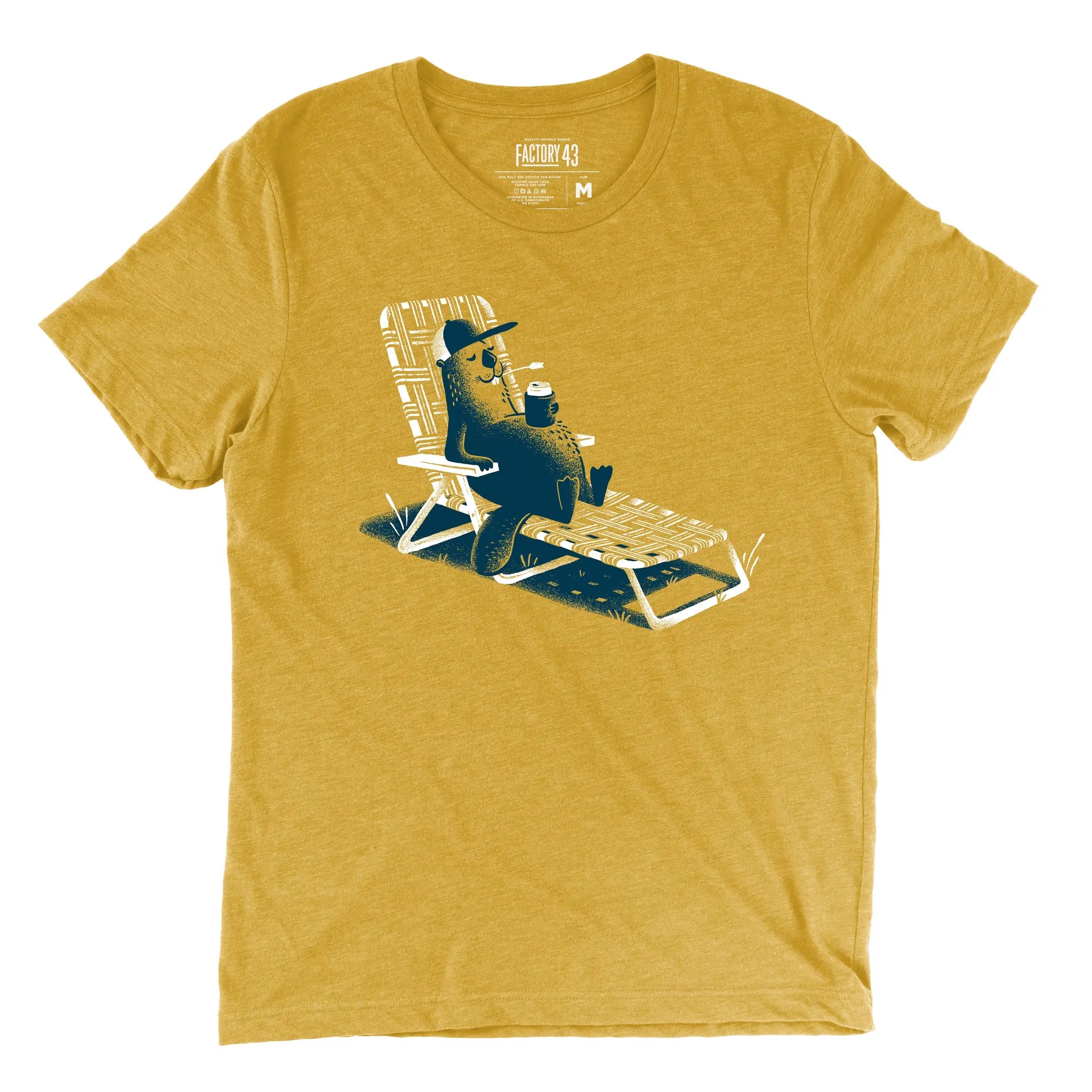 Factory 43 Unbusy Beaver Slim Fit T-Shirt in Mustard Yellow | Comfortable Casual Tee for Men | Perfect for Everyday Wear, Outings & Street Style