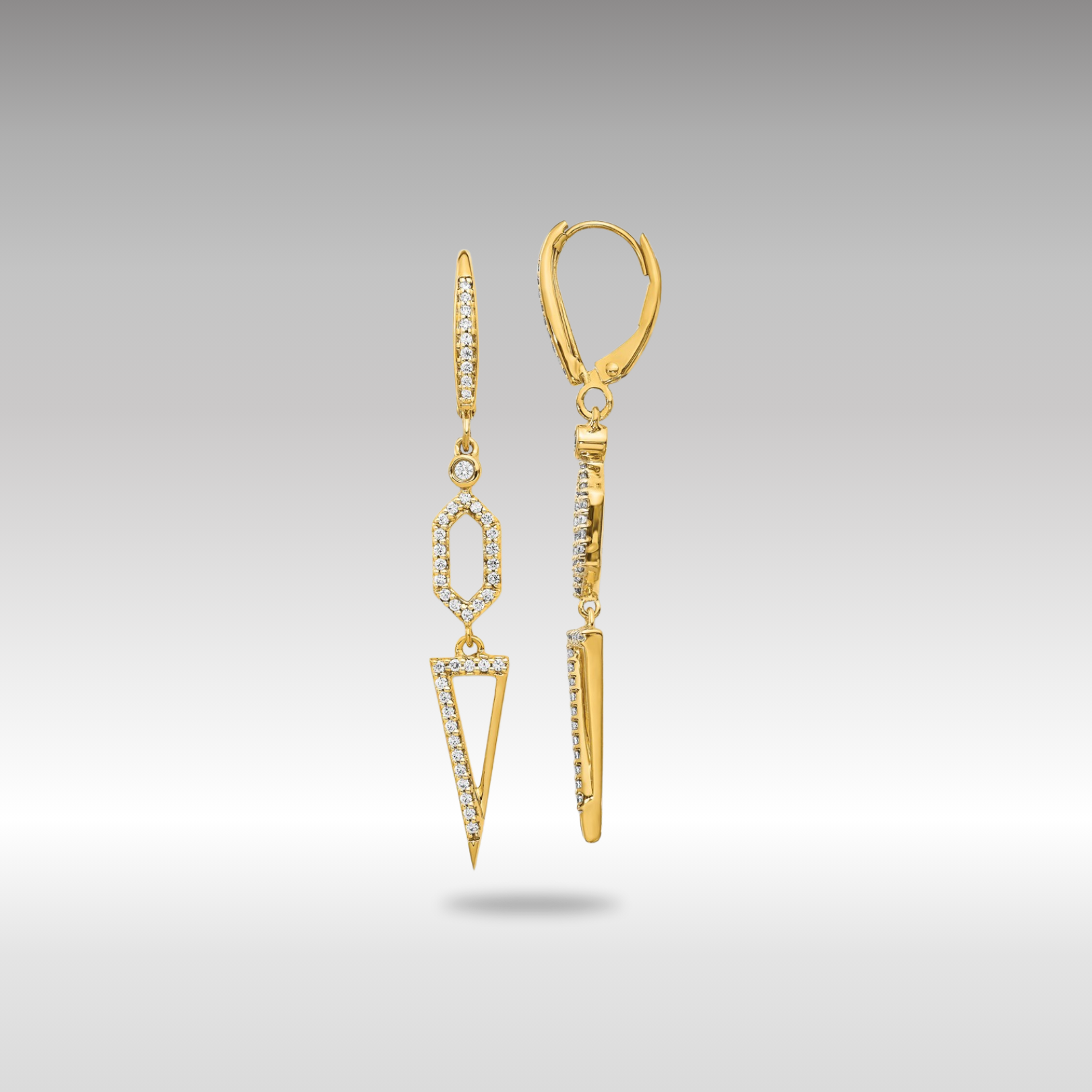 Gold Diamond Triangle Leverback Earrings for Women - Elegant Dangle Earrings for Party, Wedding & Evening Wear - Model EM4187 045 YA