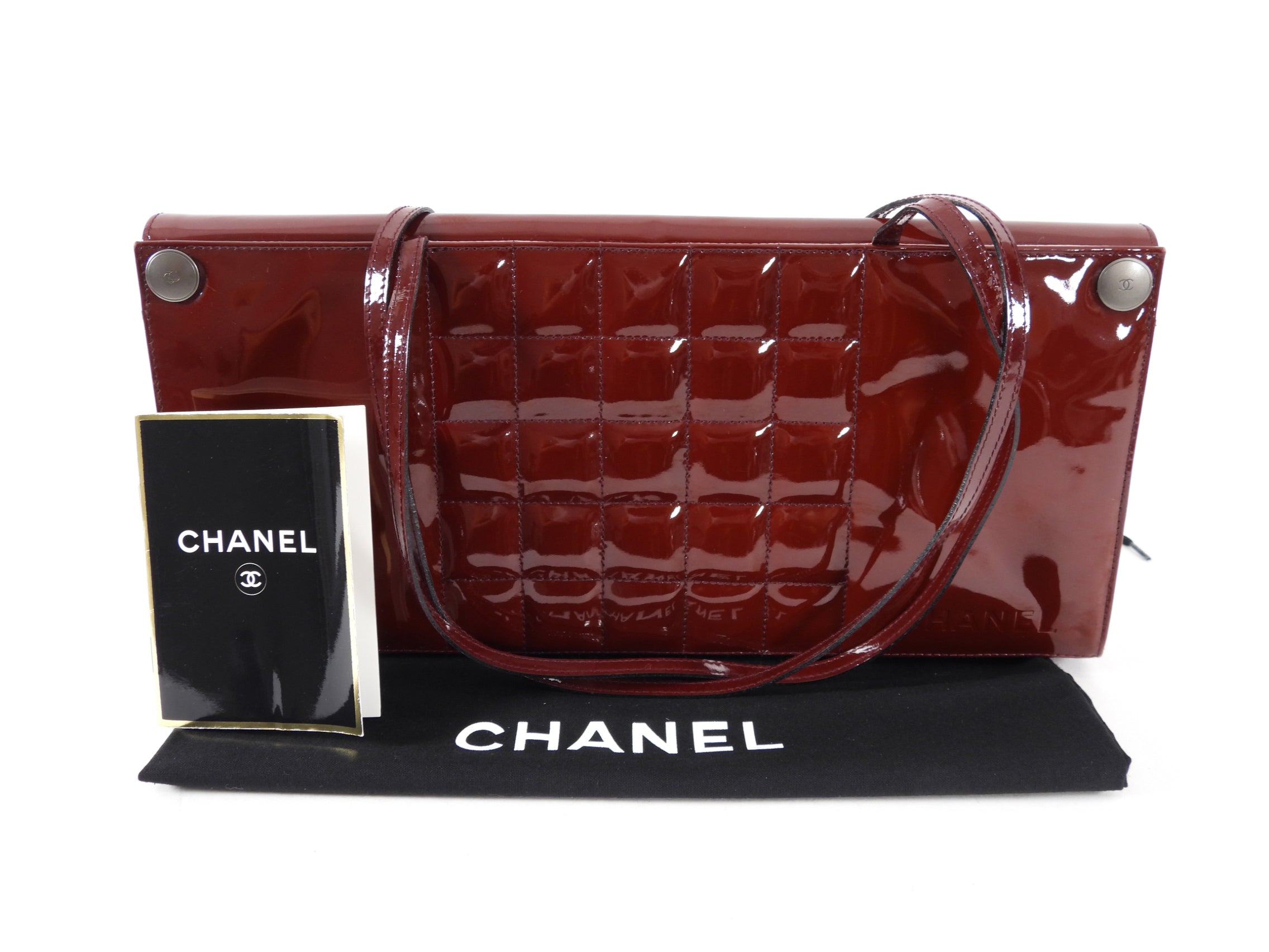 Vintage Chanel 1999 Burgundy Patent Leather Choco Bar Bag - Luxury Designer Handbag for Women, Evening Parties & Special Occasions
