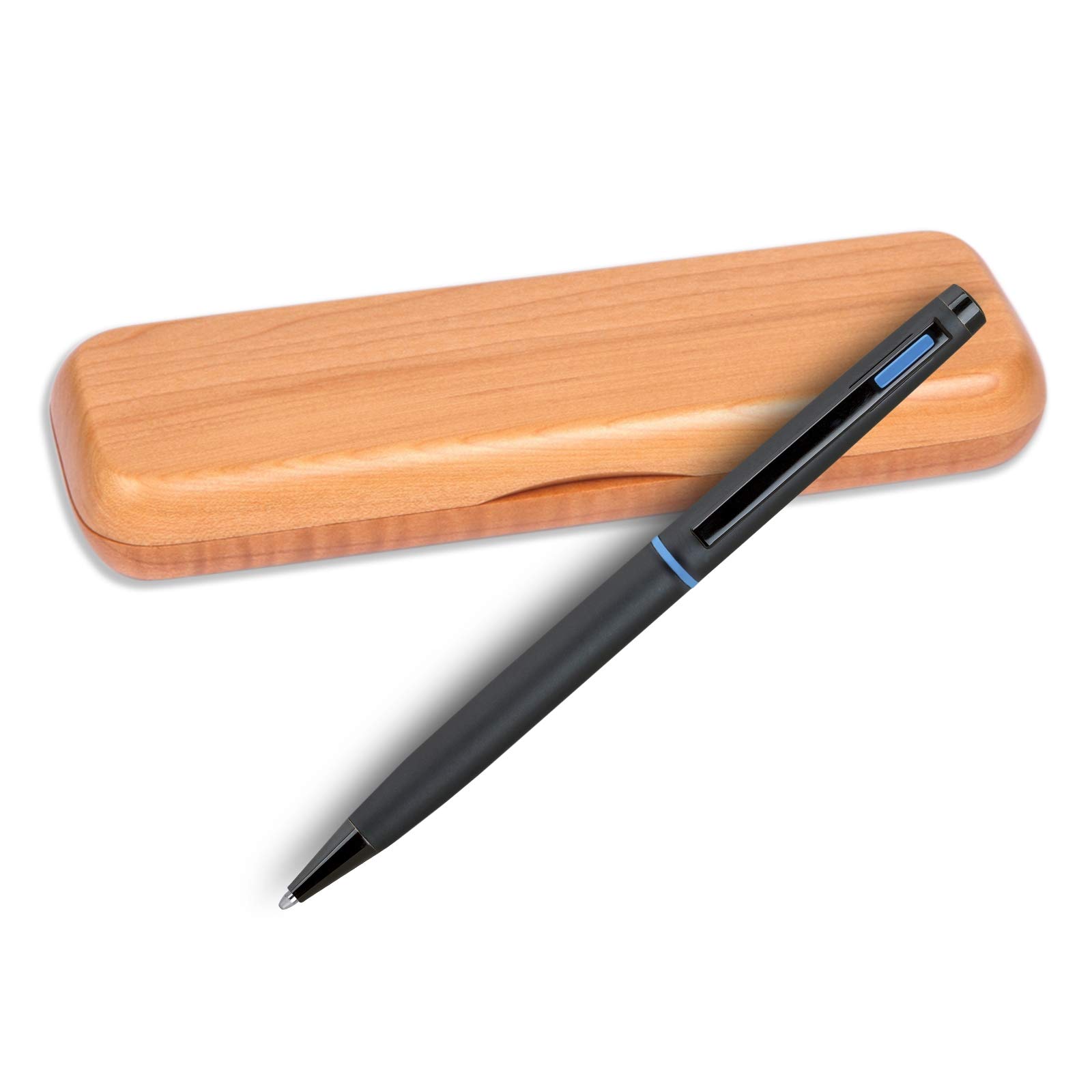 Lanier 4G Ballpoint Pen - Matte Black with Blue Accents, Premium Gift Box (Maple Wood) - Perfect for Office, School & Corporate Gifting