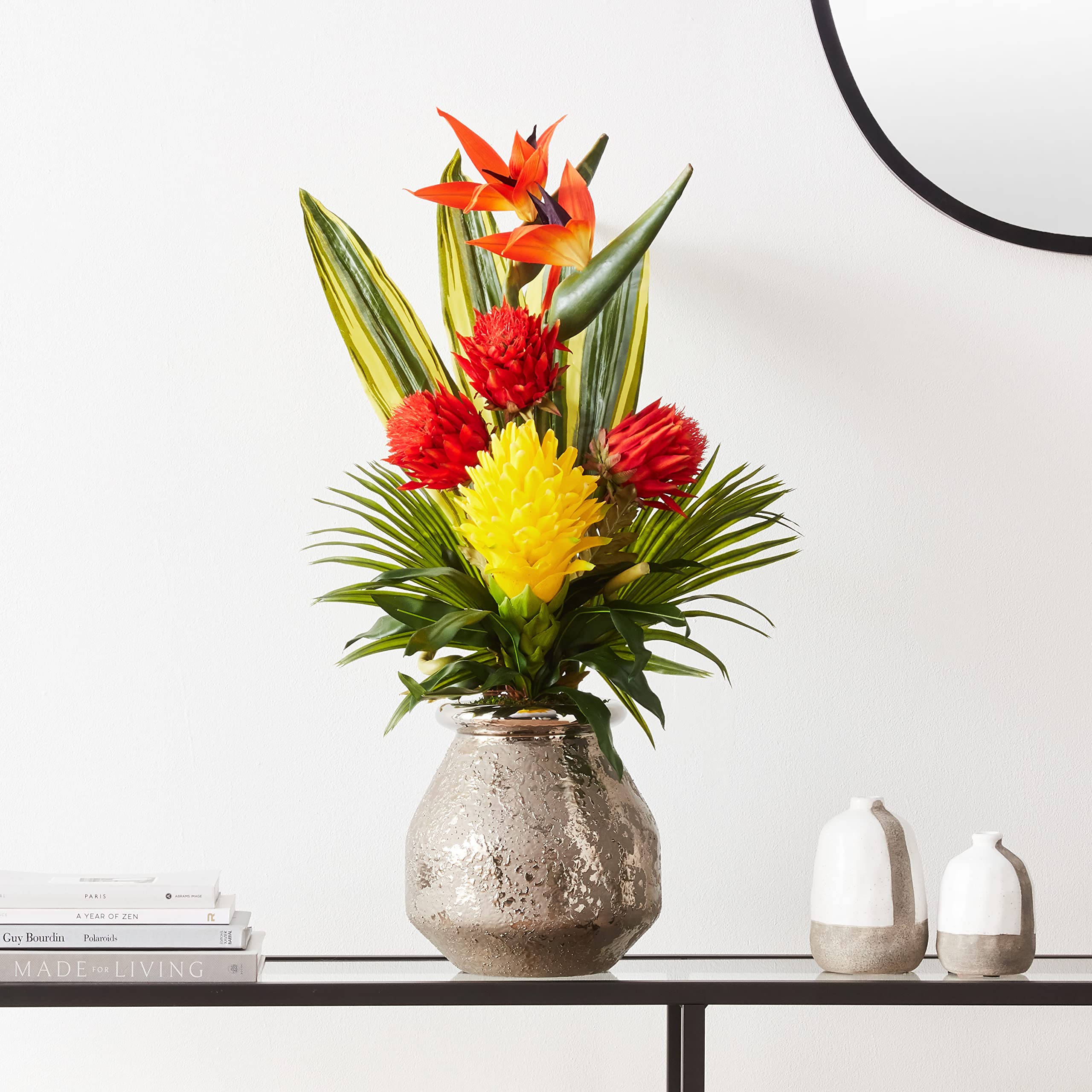 Nearly Natural Tropical Artificial Flower Arrangement in Elegant Vase - Perfect for Home Decor, Office Centerpiece & Wedding Table Settings