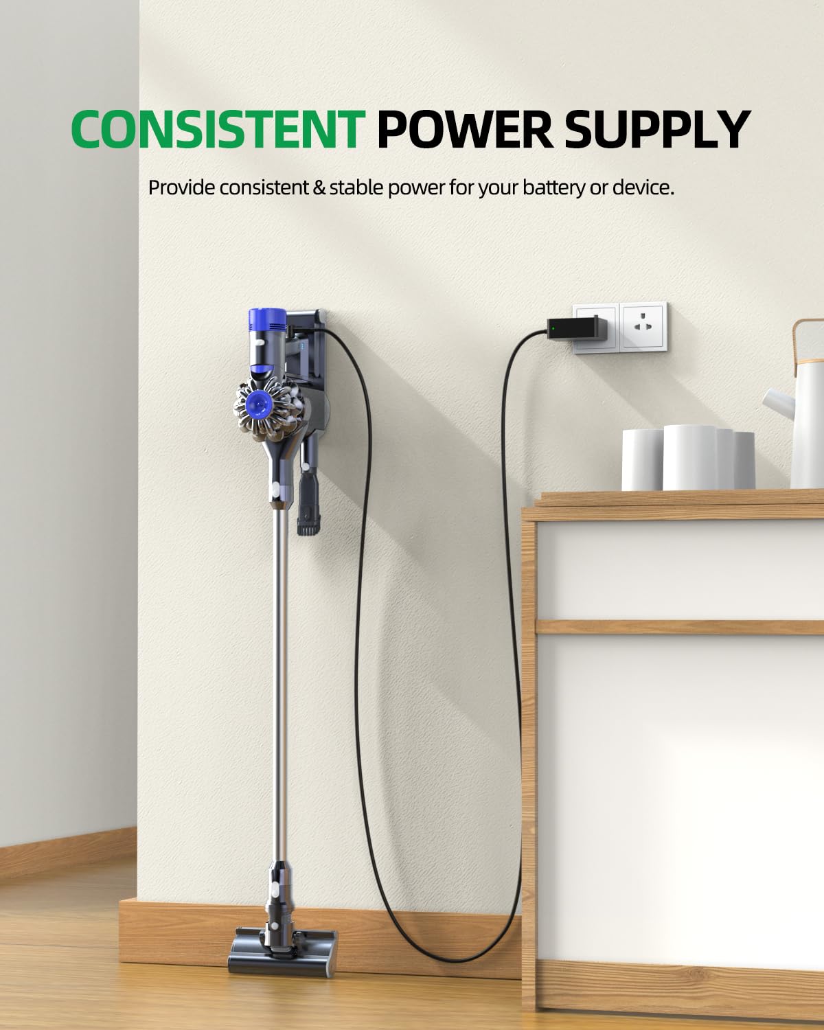 Original Dyson Vacuum Charger Replacement - Compatible with Dyson V8, V7, V6 Cordless Vacuums - Fast Charging Power Cord for Home Cleaning & Pet Hair Removal