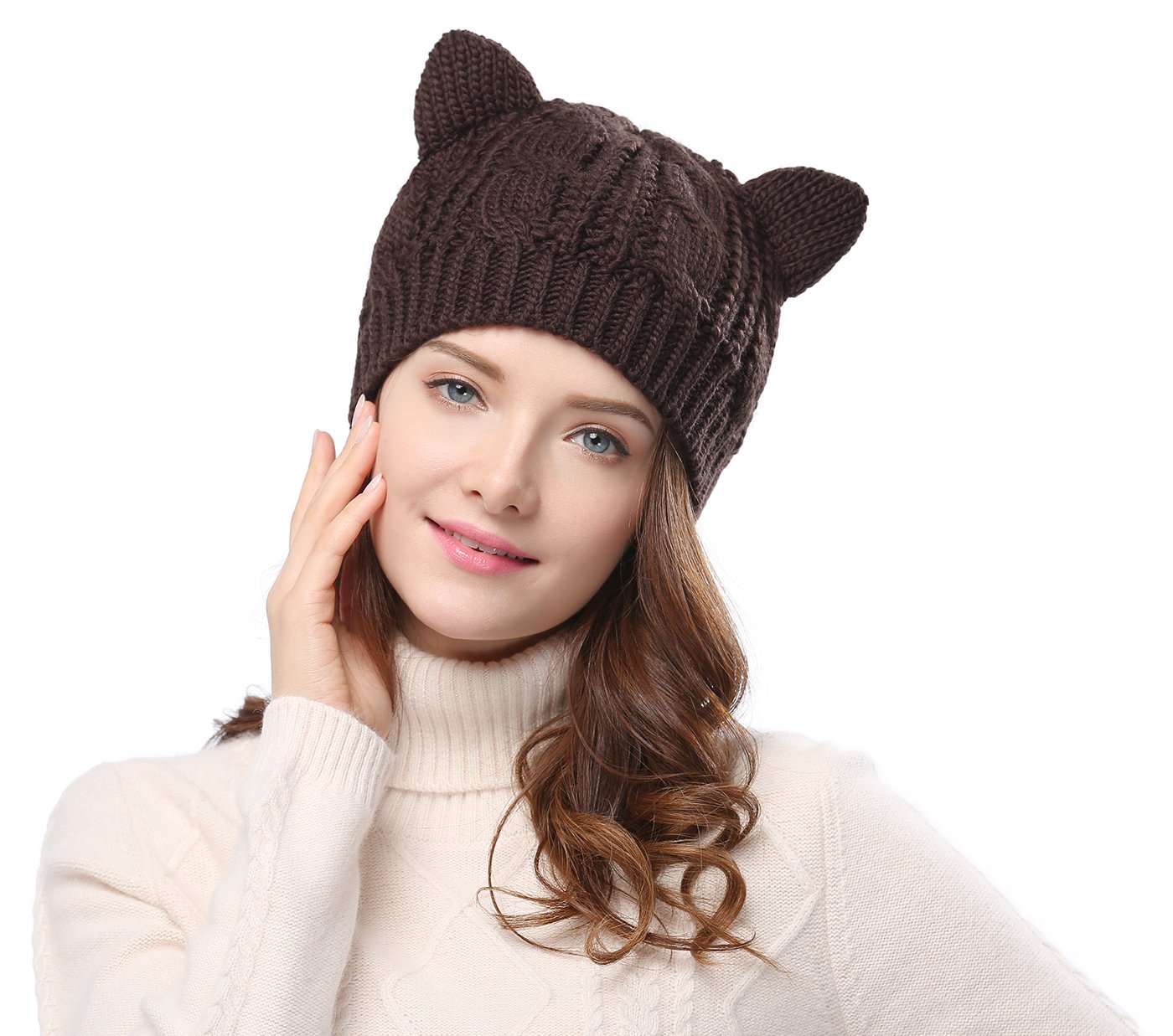 Bellady Women's Crochet Knit Cat Ear Beanie - Soft Braided Winter Hat for Women - Perfect for Cold Weather, Outdoor Activities, and Fashion Accessories