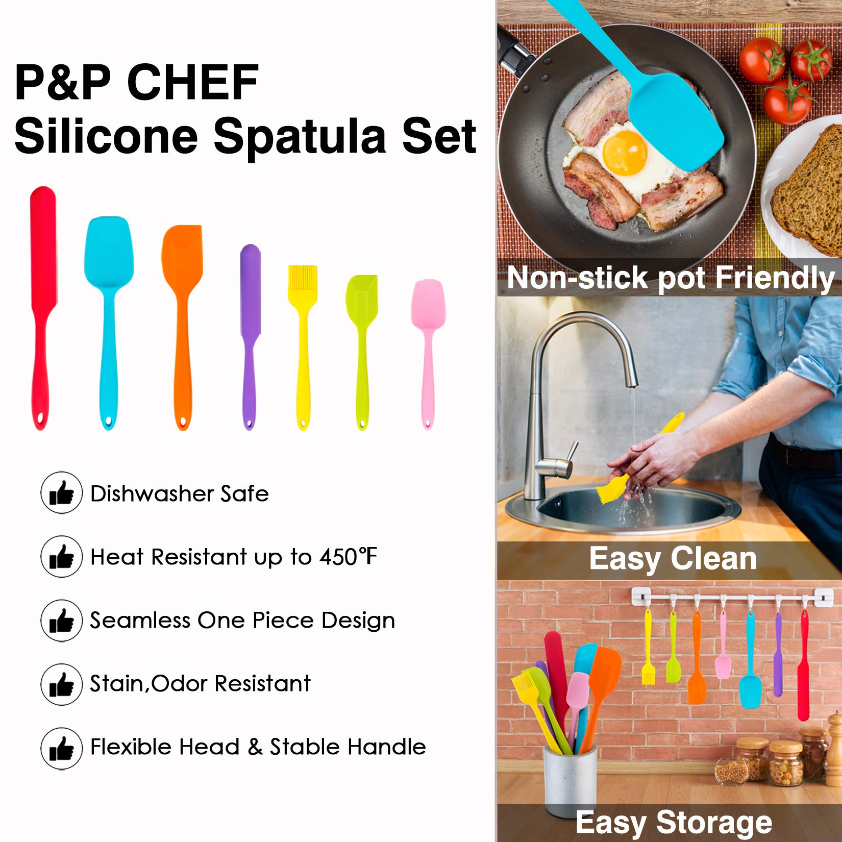Premium 7-Piece Silicone Spatula Set - Heat-Resistant Kitchen Utensils for Non-Stick Cookware, Baking & Mixing | Seamless Flexible Design, Dishwasher Safe, Multi-Color | Perfect for Home Chefs, Bakers & Cooking Enthusiasts