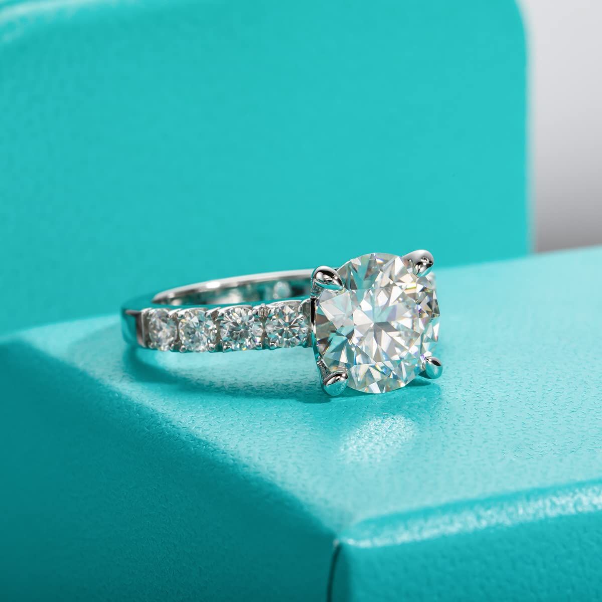 AnuClub 4.3cttw D Color Moissanite Engagement Ring - Round/Oval/Asscher Cut 925 Sterling Silver Women's Promise & Anniversary Ring | Elegant Gift Box | Perfect for Proposals, Weddings & Special Occasions
