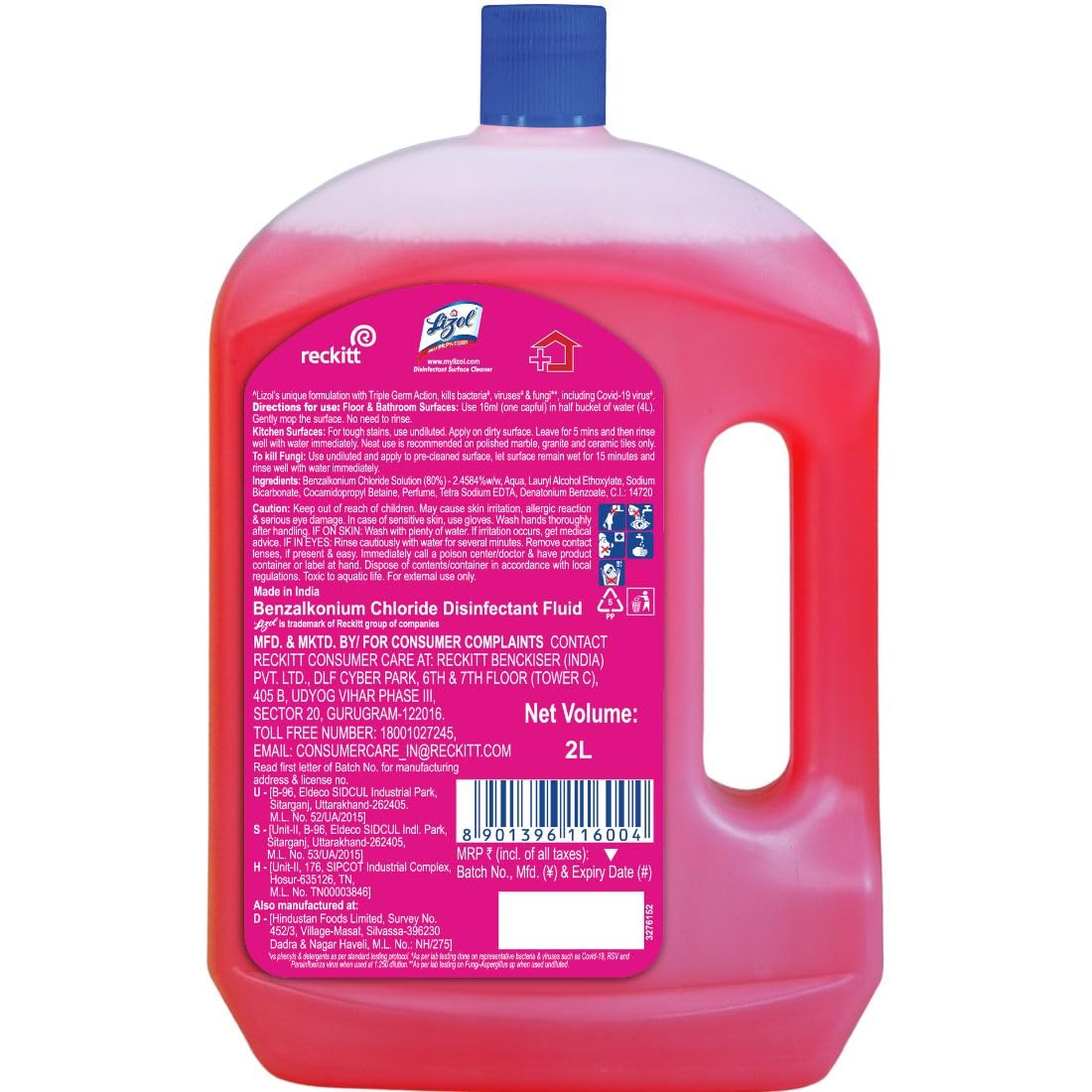 Lizol Disinfectant Surface & Floor Cleaner Liquid - Floral Scent 2L + Lizol Kitchen Cleaner Spray 450ml (2-Pack) with Free Scotch-Brite Sponge Wipe | Multi-Purpose Cleaning for Home, Kitchen, Bathroom & Floors
