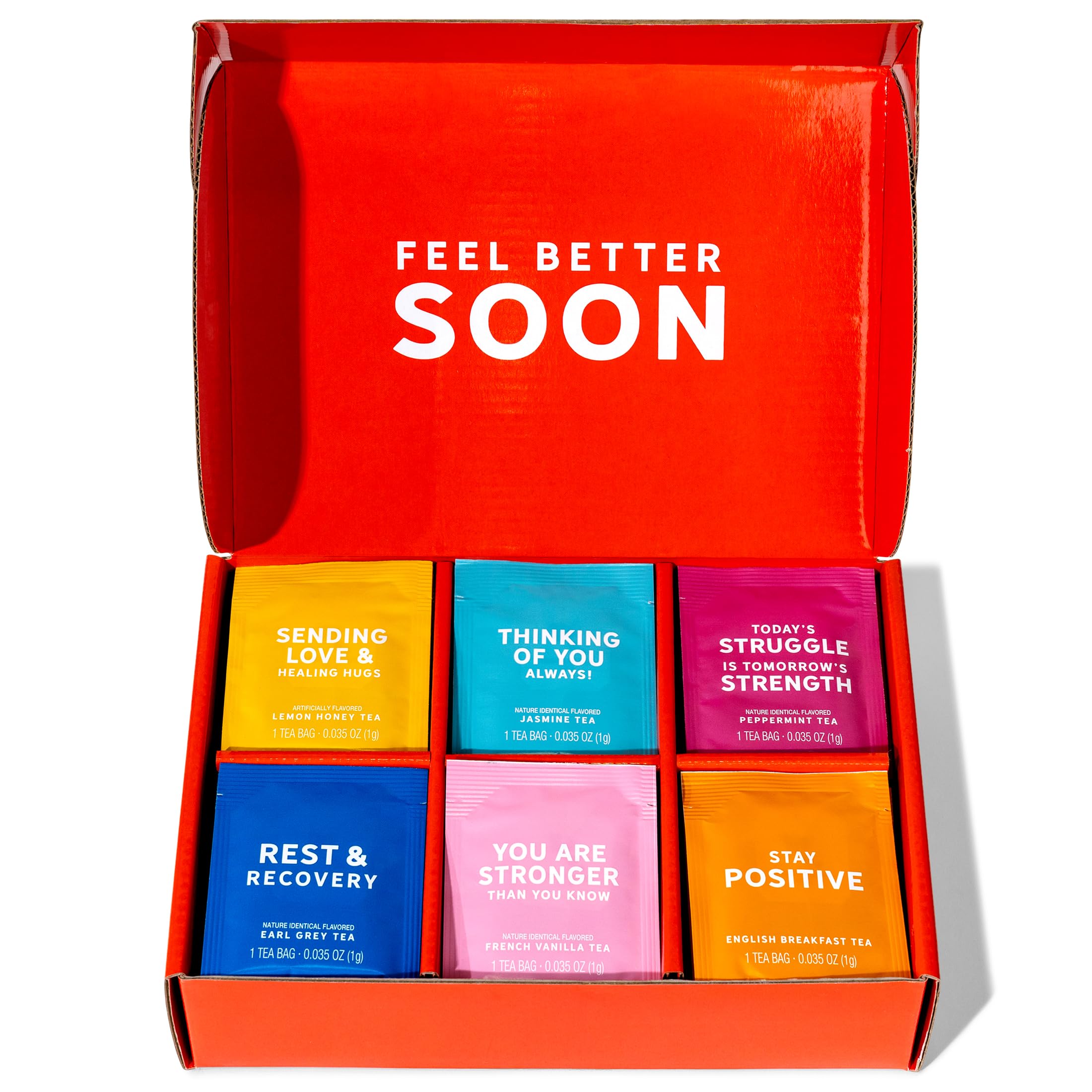 Thoughtfully Gourmet Tea Gift Set - 6 Flavor Tea Sampler with Uplifting Quotes (90 Count) | Wellness Gift for Her, Get Well Present, Relaxation & Positive Vibes | Perfect for Housewarming, Birthday, Thank You Gifts & Daily Stress Relief