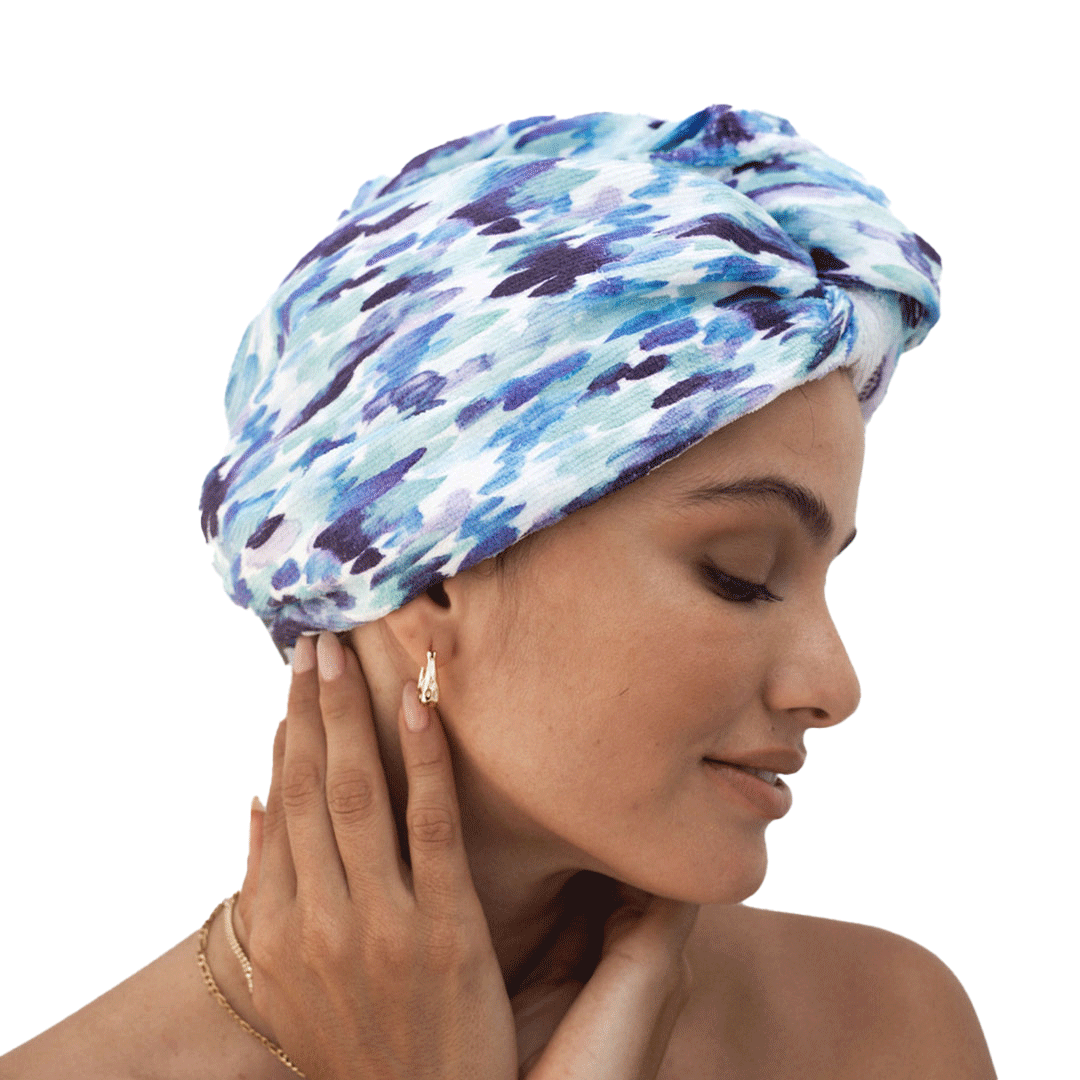 Louvelle Hair Riva Towel Wrap - Resort Blue Microfiber Hair Turban for Women - Perfect for Beach, Pool, Spa & Post-Shower Hair Care
