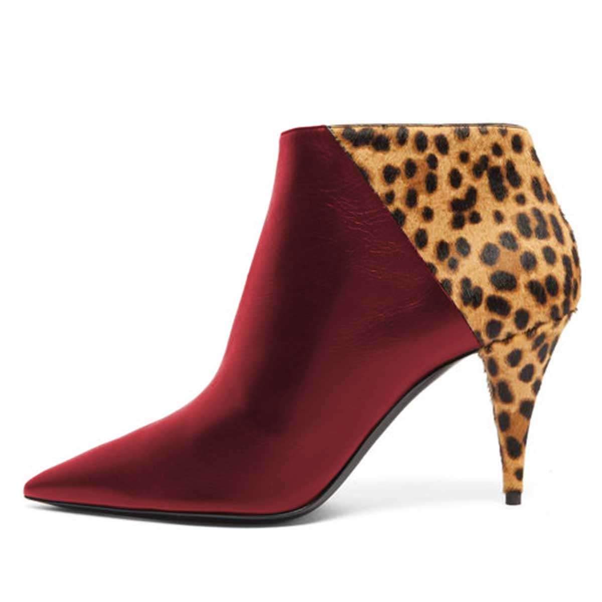 FSJ Women's Leopard Print Ankle Boots - Pointed Toe Slip On Booties with Side Zipper, Comfortable Mid Heel Shoes for Women (US Size 4-15) | Perfect for Office, Date Night & Fall Fashion Outfits