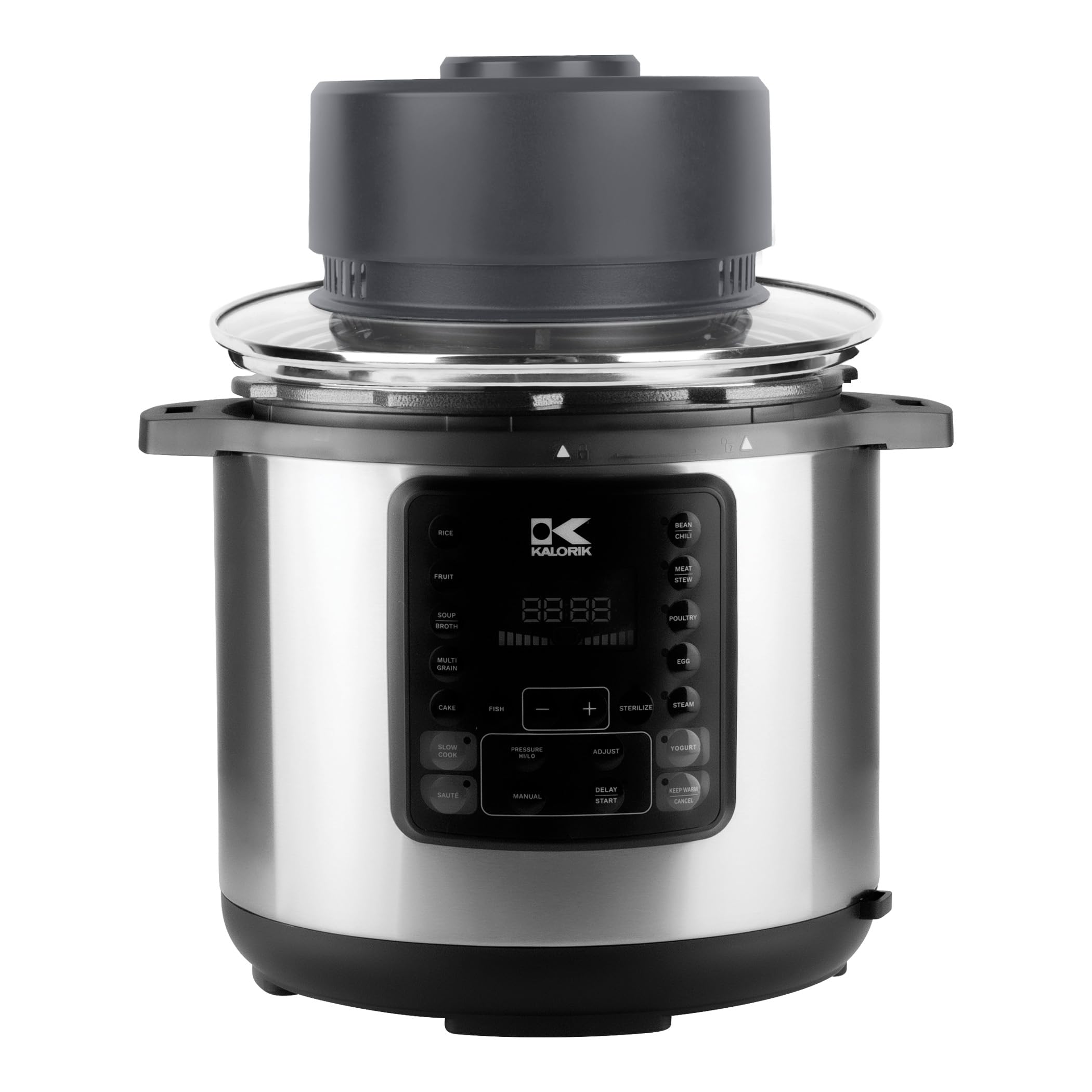 Kalorik® Digital Universal Air Fryer Lid - Converts 6, 8 & 10QT Pressure Cookers, 8” & 10” Pots & Pans into Air Fryer - 1400W, Grey & Red (FT 50934 OW) - Perfect for Healthy Frying, Roasting & Baking at Home