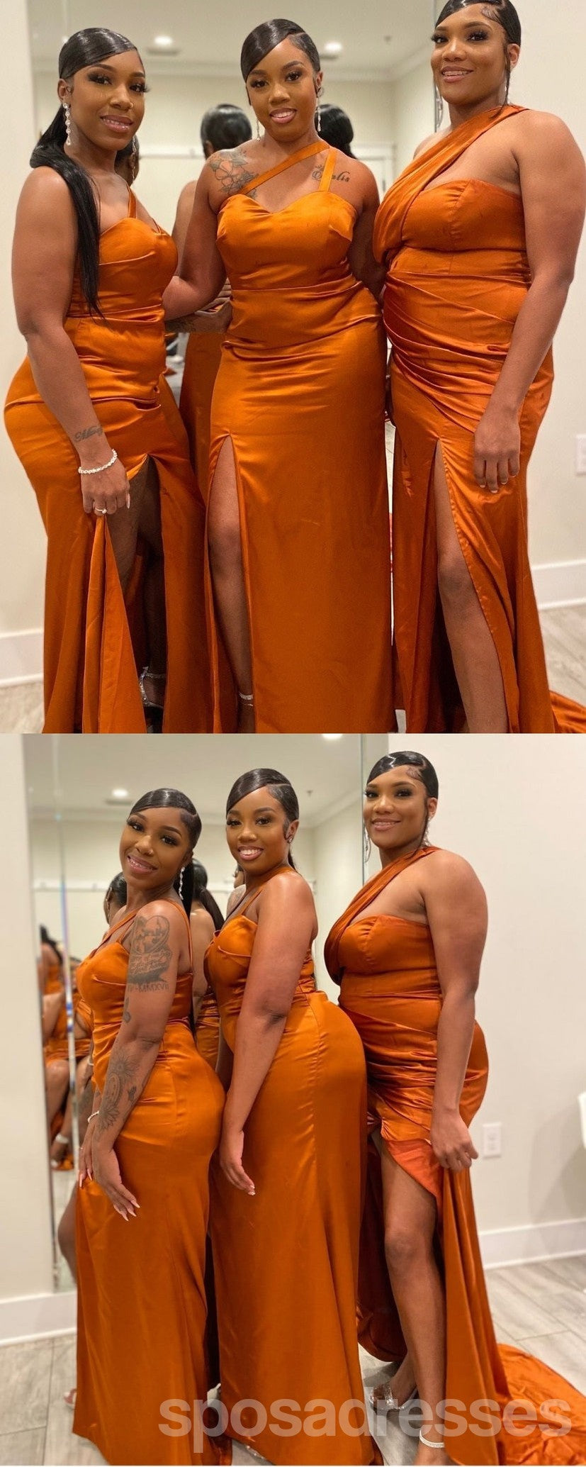 Elegant Burnt Orange Mermaid Maxi Bridesmaid Dress for Wedding - WG1783 | Formal Evening Gown for Bridal Party, Prom, and Special Occasions