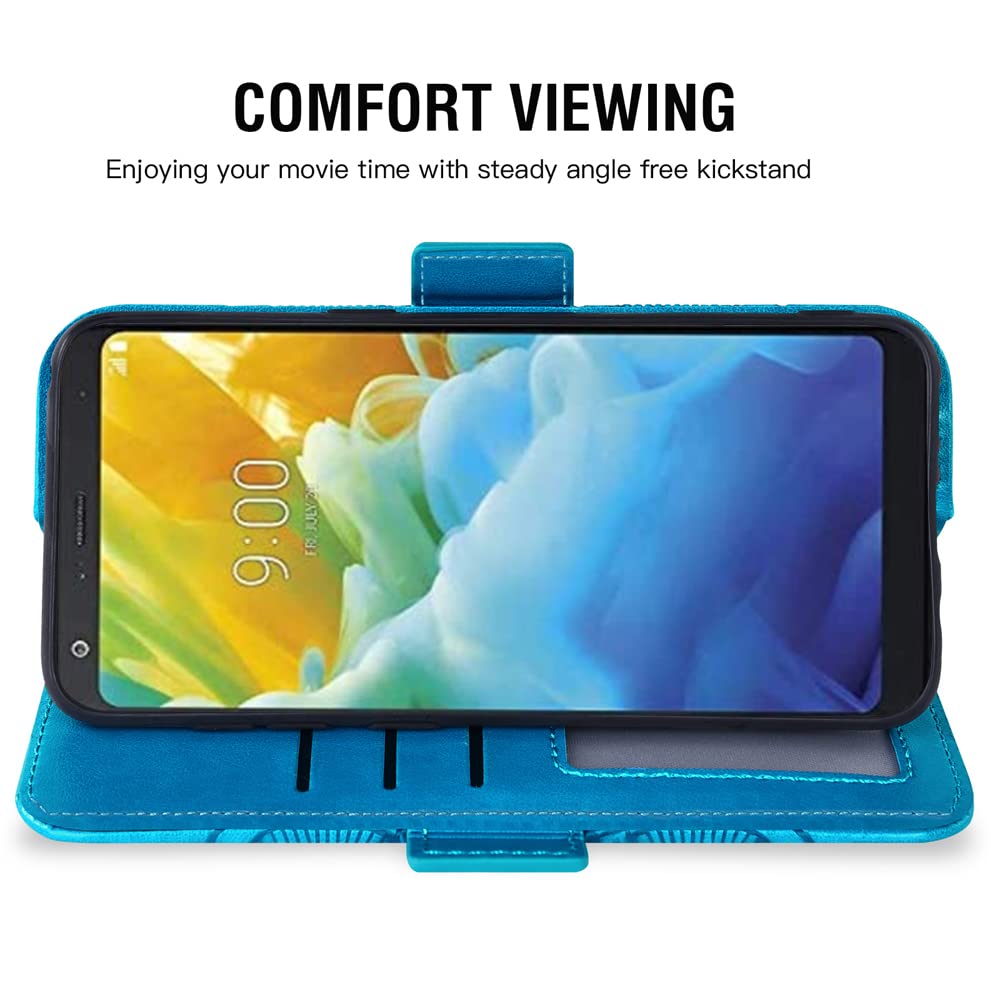LG Stylo 4 Wallet Case with Tempered Glass Screen Protector - Flip Cover Credit Card Holder Phone Case for LG Stylo 4/4+/Q Stylus Alpha (Blue) - Perfect for Work, Travel & Everyday Use