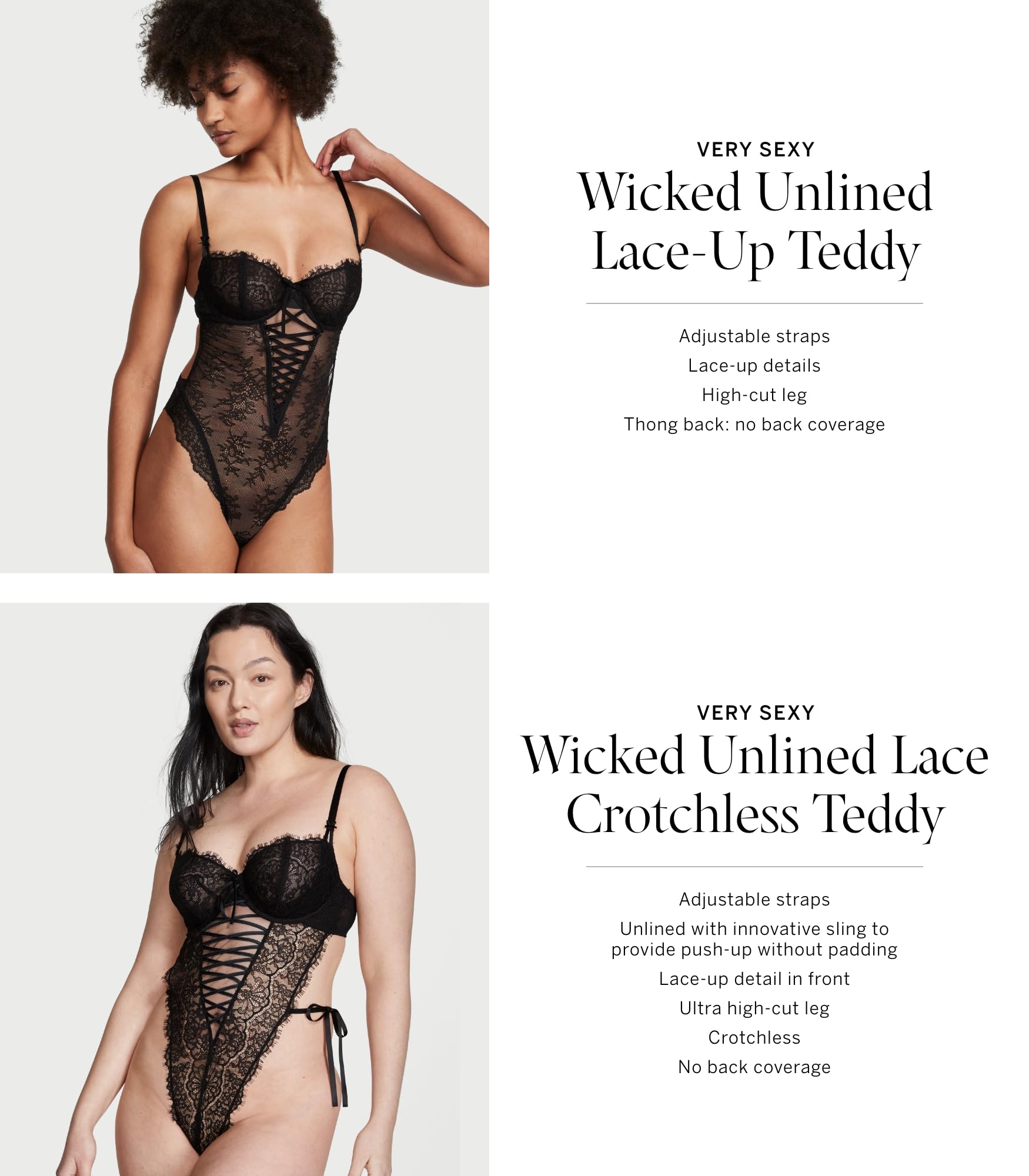 Victoria's Secret Unlined Wicked High Leg Lace Up Teddy - Sexy Women's Lingerie Set in XS-XXL | Comfortable & Supportive for Date Night, Boudoir & Special Occasions