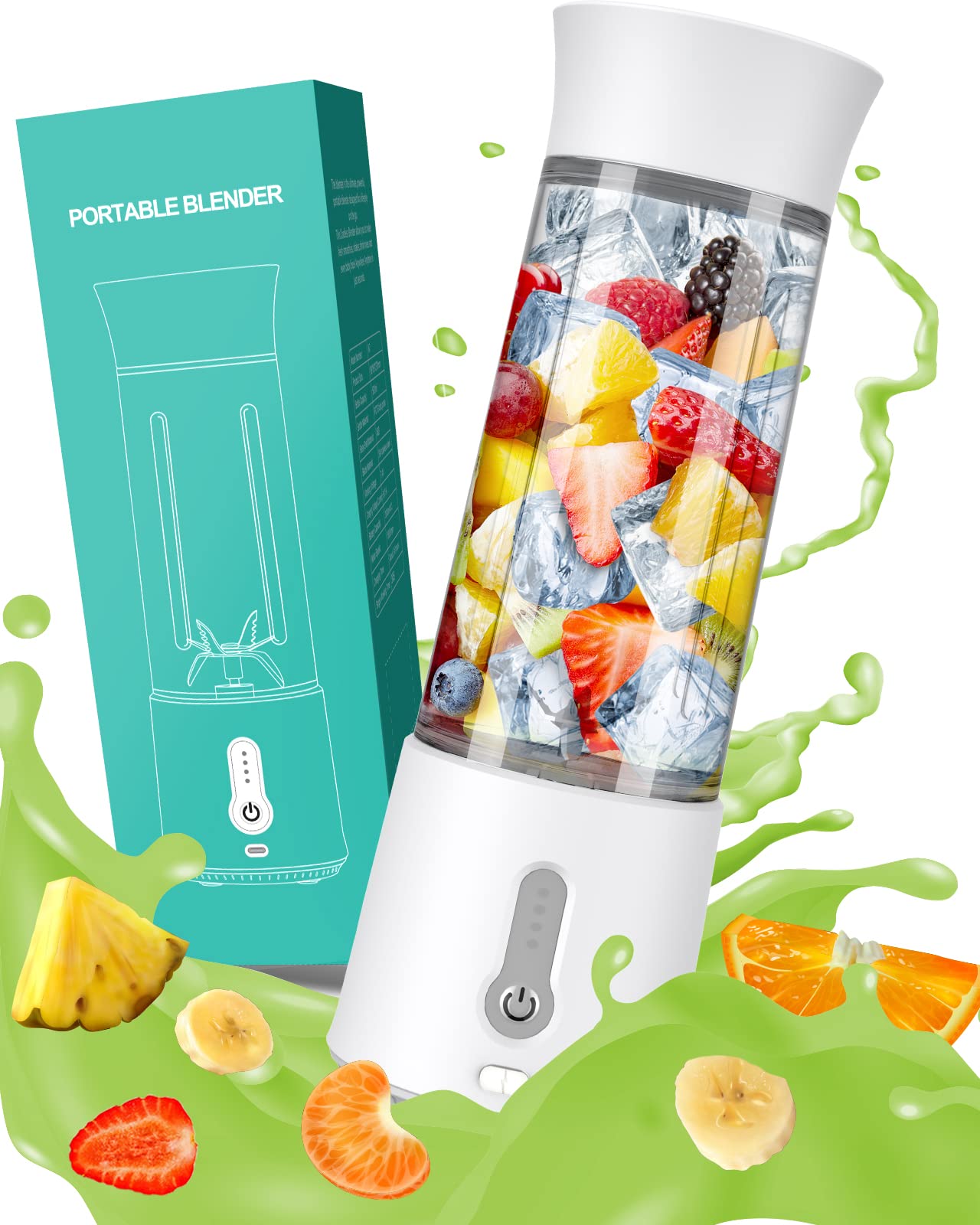 Portable Blender for Shakes & Smoothies - 17oz USB-C Rechargeable Mini Blender with 6 Blades, BPA Free Personal Blender for Sports, Travel, Gym & Home Use - Perfect for Protein Shakes, Fruit Smoothies & Healthy Drinks On-The-Go