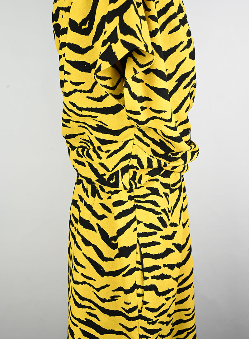Saint Laurent Yellow and Black Animal Print Dress Size 40 - Perfect for Evening Parties and Special Occasions