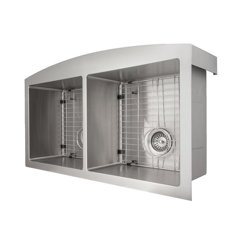 ZLINE Niseko 36-inch Farmhouse Apron Front Double Bowl Stainless Steel Kitchen Sink with Bottom Grid (SA50D 36) - Perfect for Modern Farmhouse Kitchens & Heavy-Duty Food Prep