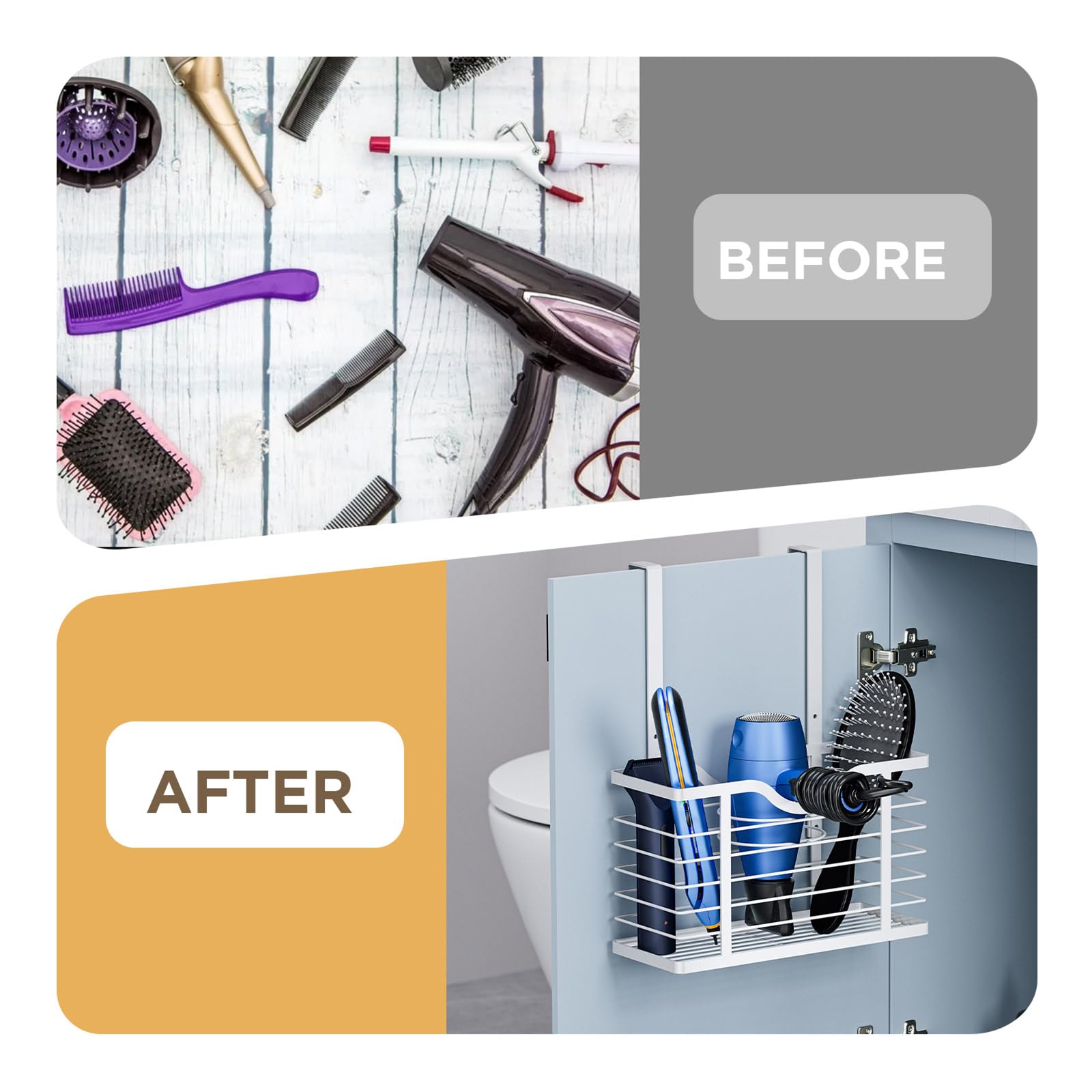 Carwiner 2-Pack Adjustable Height Hair Dryer Holder & Hair Tool Organizer - Wall Mounted or Cabinet Door Mount for Blow Dryers, Straighteners - Perfect for Bathroom Storage & Salon Organization