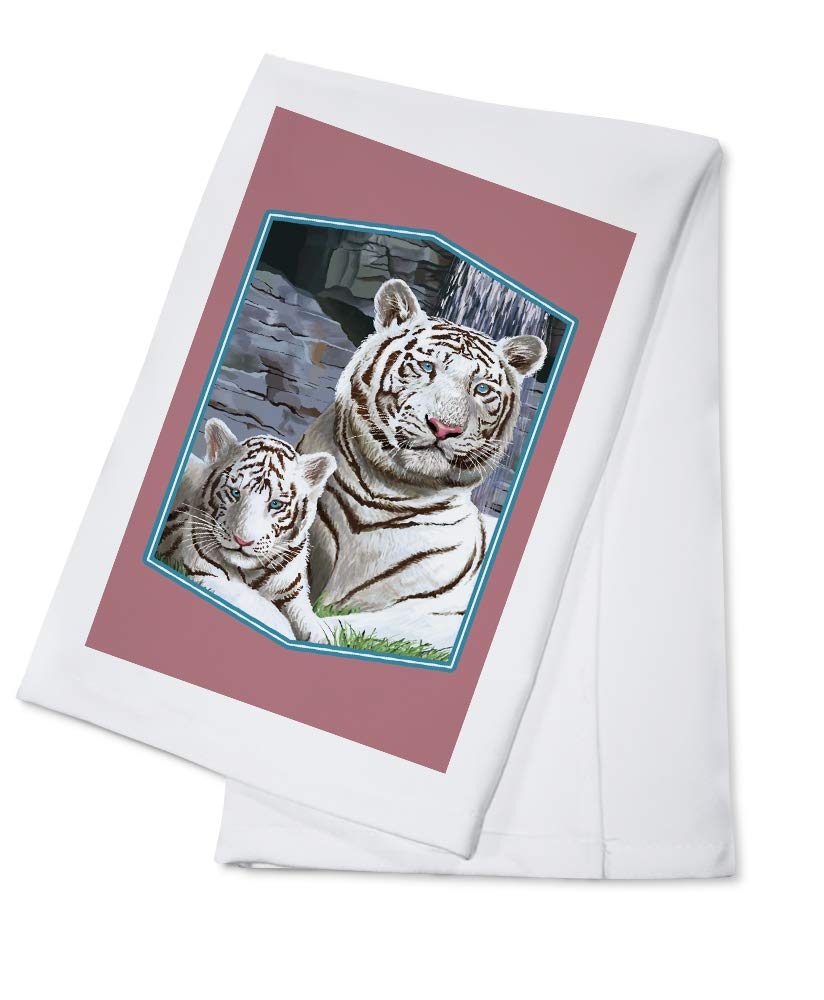 Premium White Tigers Print 100% Cotton Tea Towel - Absorbent Decorative Hand Towel for Kitchen, Bathroom & Home Decor - Perfect for Dish Drying, Gift Giving and Farmhouse Style Decor