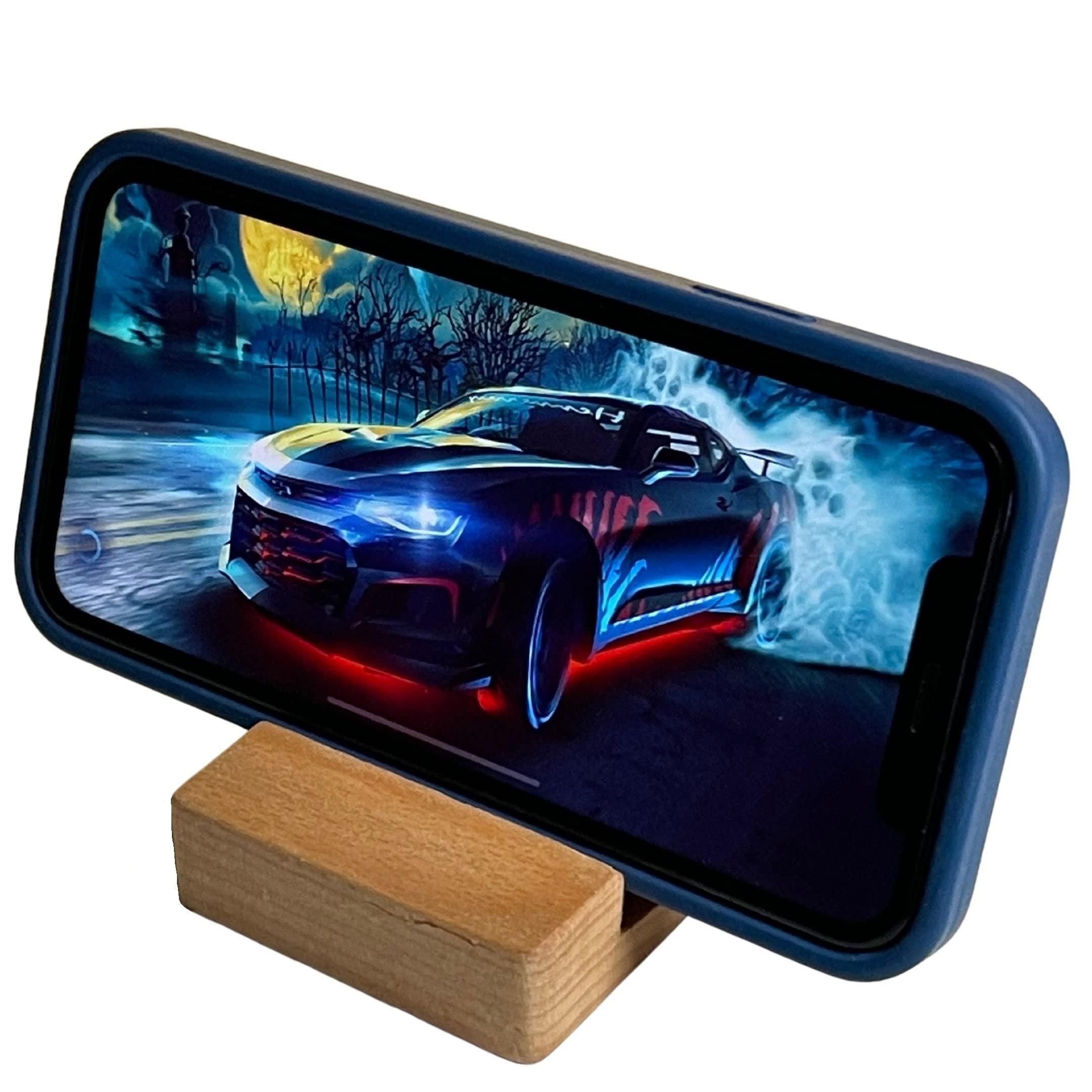 Premium Wooden Phone Stand - Double Groove Design for iPhone & Android - Desktop Mobile Phone Holder (Set of 1) - Perfect for Home Office, Bedside & Video Watching