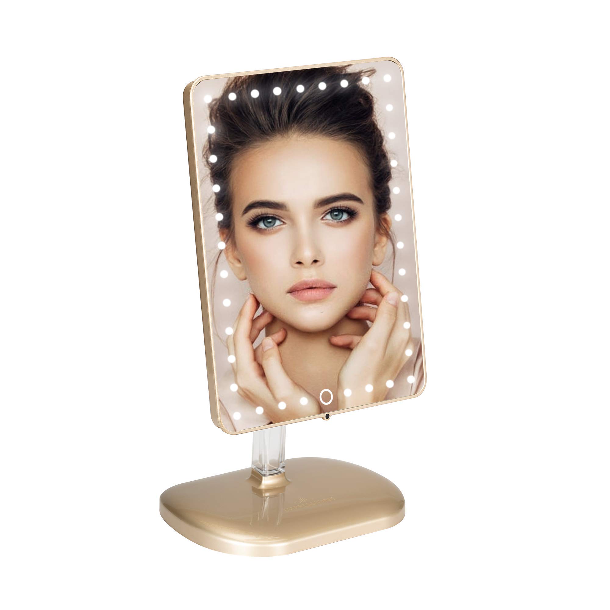 Professional LED Makeup Mirror with Touch Control - 360° Adjustable Vanity Mirror with USB Charging Port, Champagne Gold | Perfect for Home Dressing Table, Beauty Salon & Professional Makeup Artists