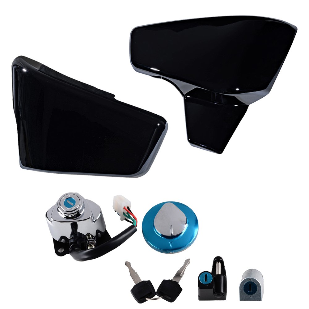 Premium Ignition Fuel Gas Cap & Steering Lock Set with 2 Keys + Glossy Black Battery Side Cover - Compatible with 1999-2008 Honda Shadow VLX 600 - Motorcycle Security & Customization Upgrade for Cruiser Bikes