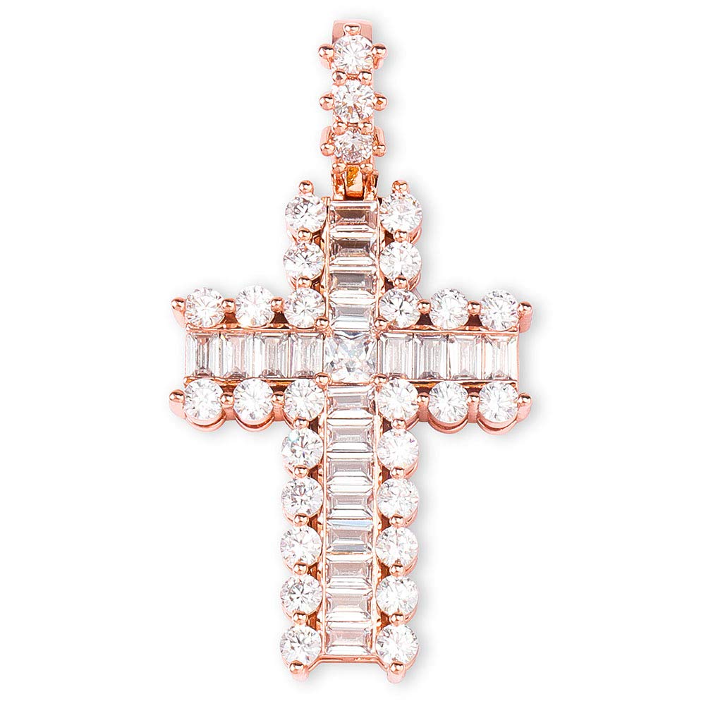 Hip Hop Iced Out CZ Baguette Cross Pendant Necklace - 14K Gold Plated Men & Women's Jewelry - Perfect for Streetwear, Parties and Gift Giving