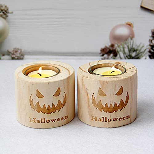 Handmade Personalized Pumpkin Print Glass & Wooden Candle Holder - Halloween Home Decor Cylindrical Candle Stand (Style 1) | Perfect for Fall Centerpieces, Thanksgiving Table Settings & Spooky Party Decorations