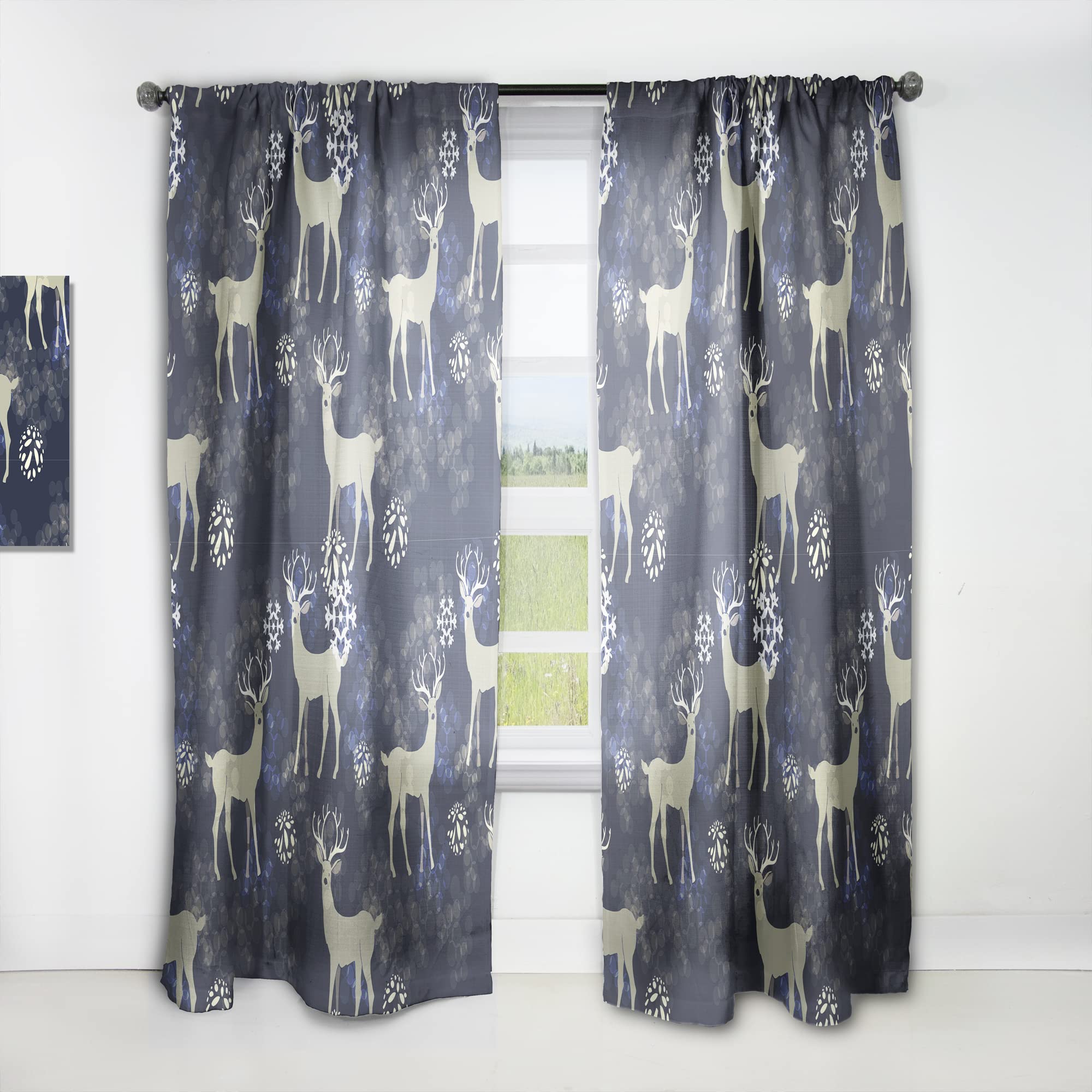 DesignQ Thermal Insulated Christmas Snowflakes & Reindeer Curtains - Single Panel 52x108 - Blackout Drapes for Bedroom & Living Room - Perfect for Holiday Decor & Winter Home Styling